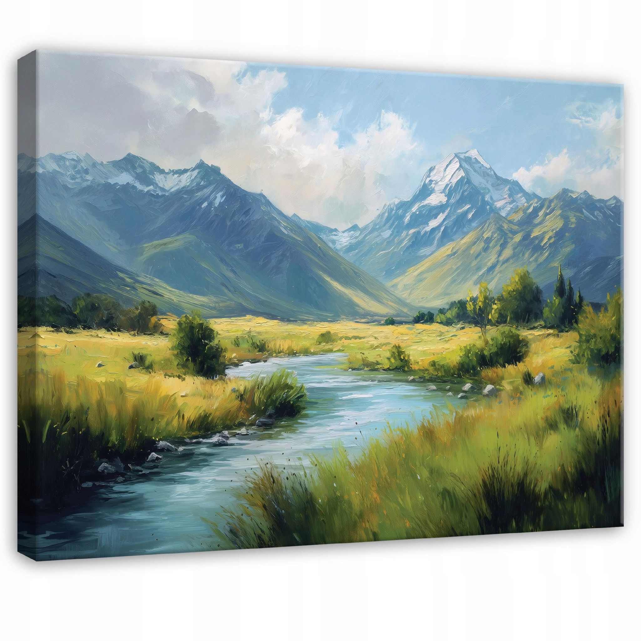Wallarena Leinwandbild Berge Und Fluss, Natur Landschaft Für Schlafzimmer, Wohnzimmer Und Küche, Hochauflösender Druck, 100 X 70 Cm