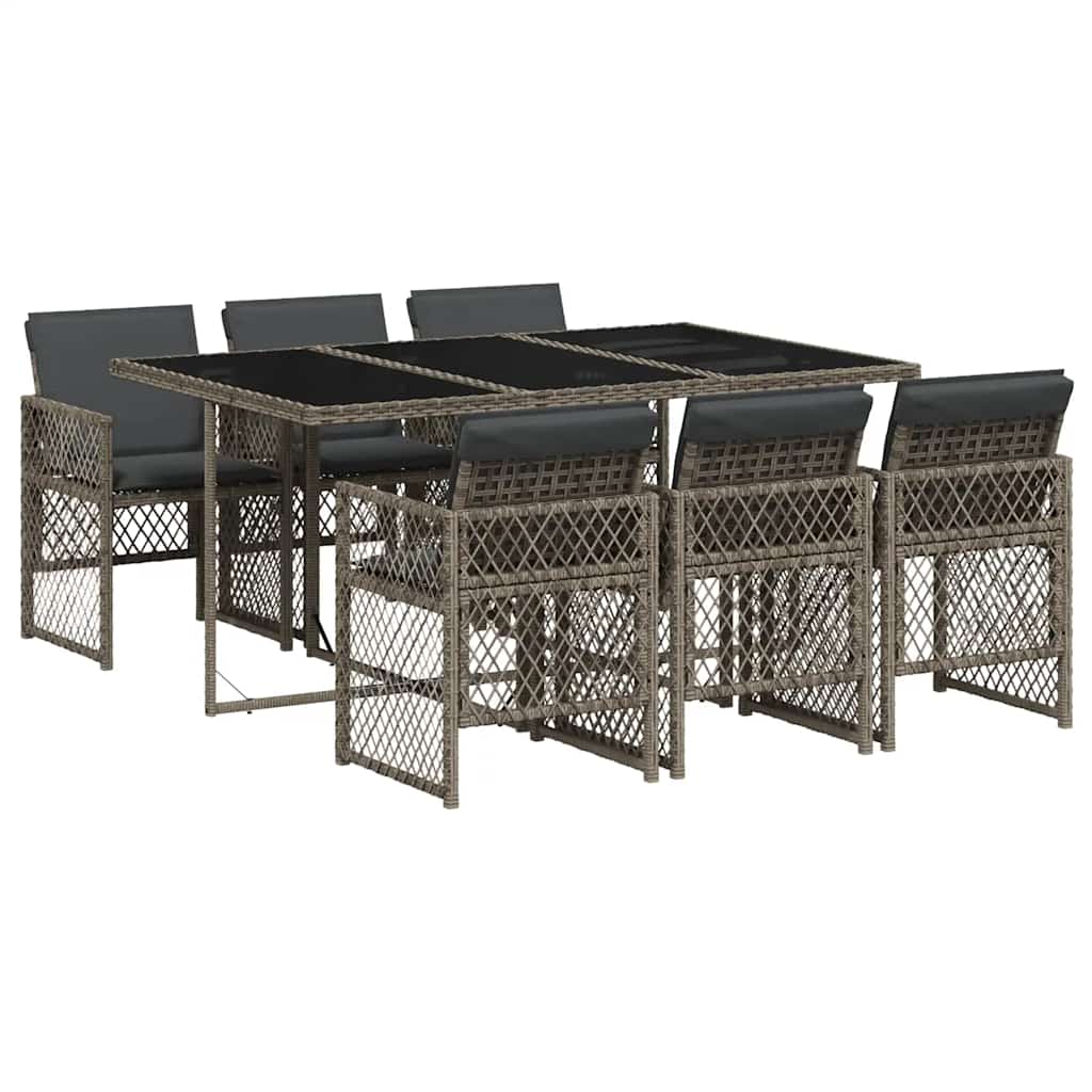 7 Piece Garden Dining Set With Cushions Grey Poly Rattan Vidaxl