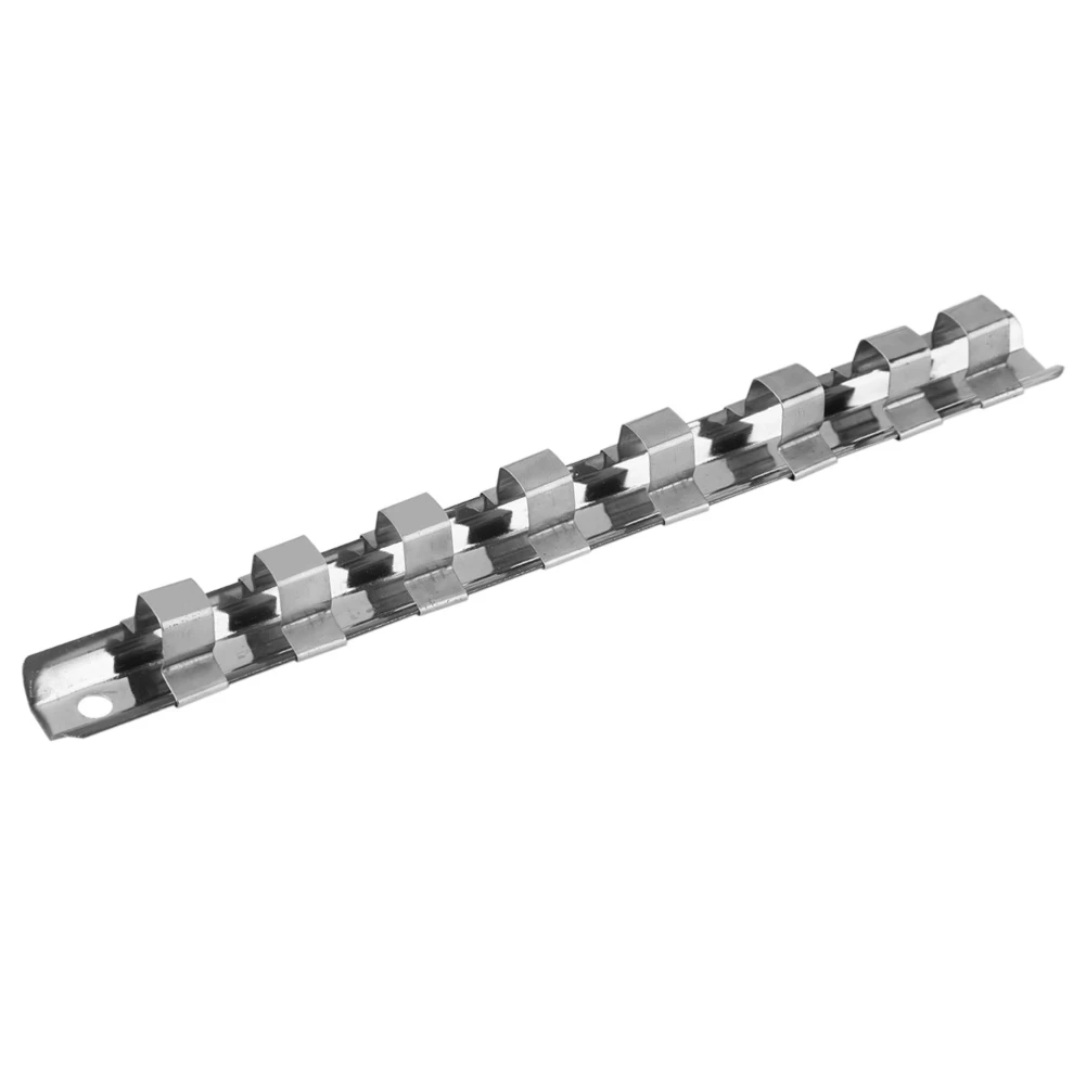 Support de rangement mural pour 8 douilles 3/8", rail et plateau en acier au carbone, argenté