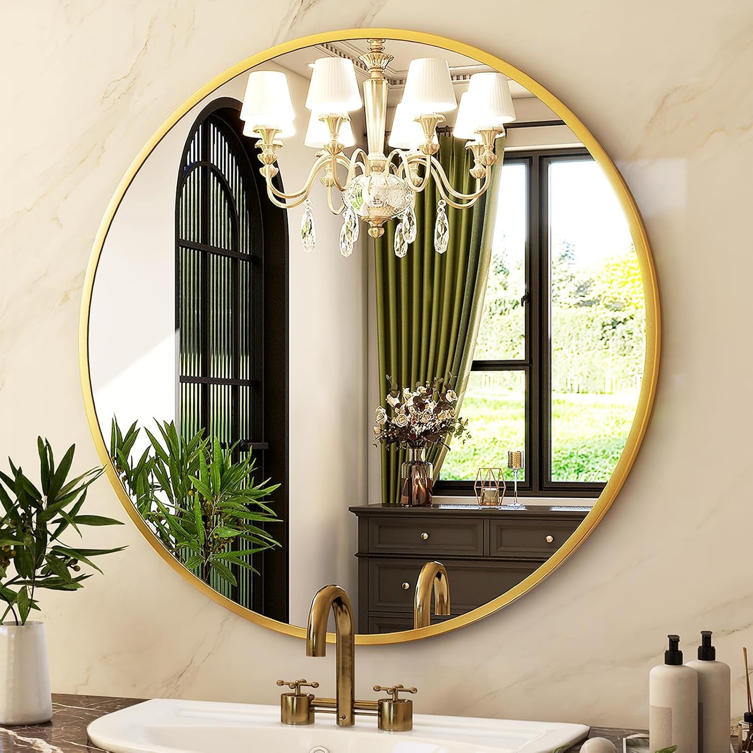 Miroir Mural Décoratif Rond De 71 Cm (28 Po) Avec Cadre En Aluminium