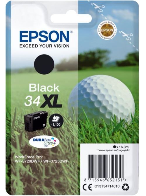 Epson Golf ball 34XL Golfball DURABrite Ultra Single Black Tinte, High (L) Yield, Schwarz, Tinte auf Pigmentbasis, 16,3 ml, 1 Stück(e), 1100 Seiten - Bild 5
