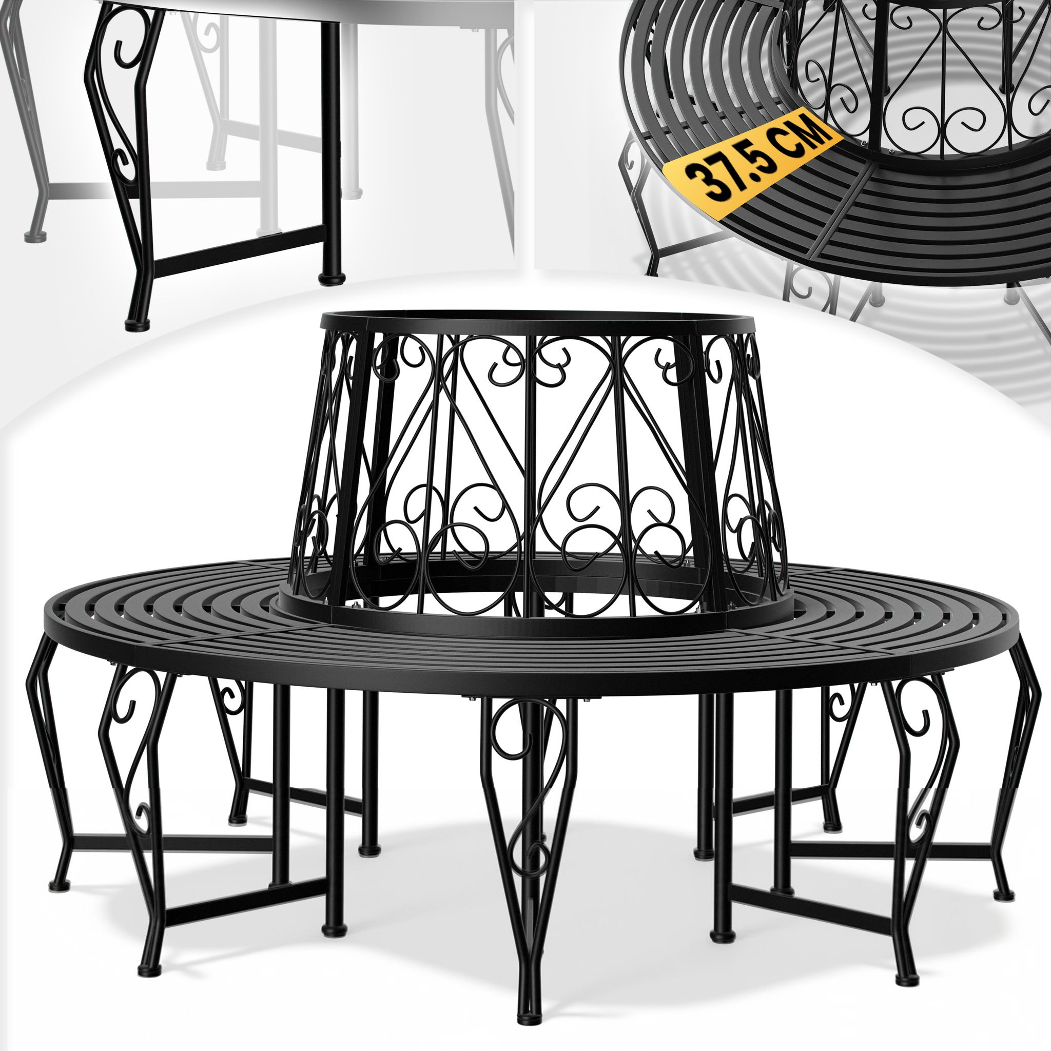 Casaria - Tree Seat Bench Made Of Powder Coated Steel Garden Outdoor Round Tree Benches Diameter 160cm