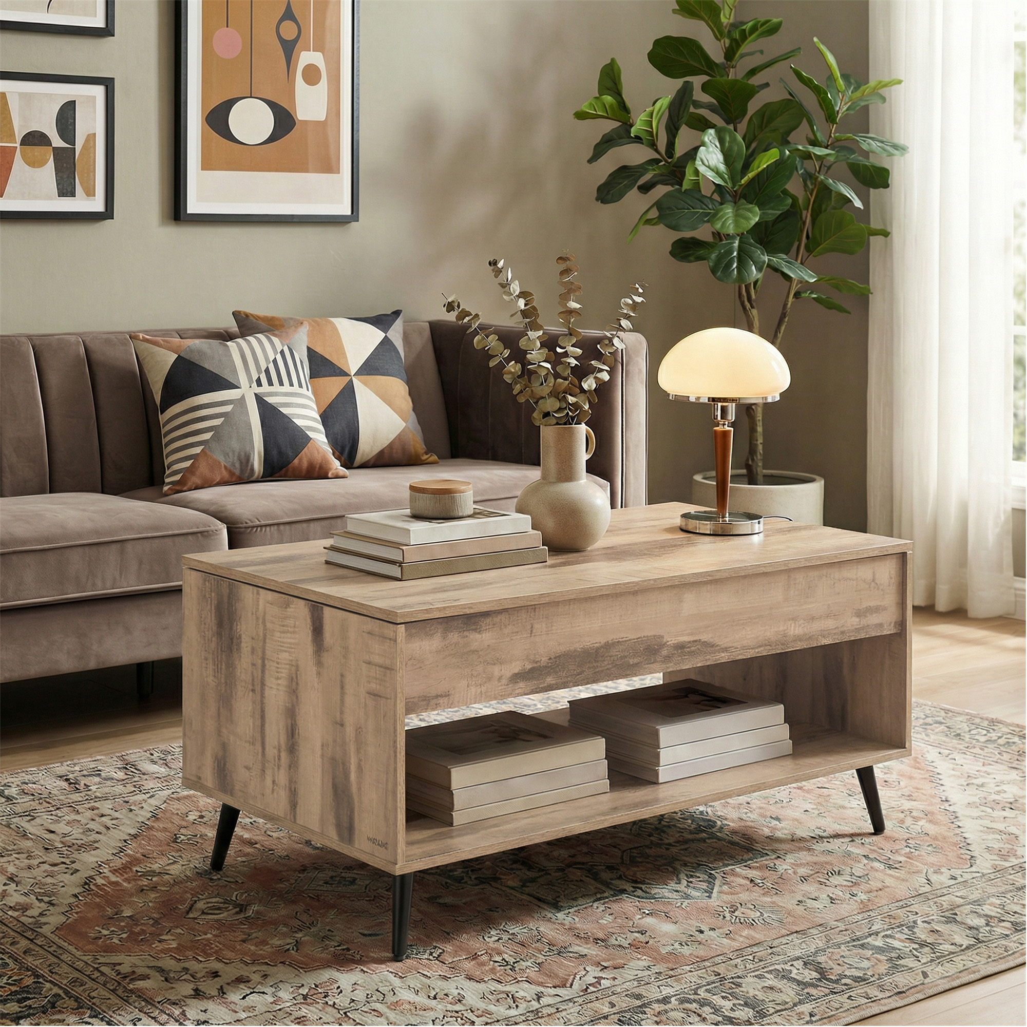 Vasagle – Table Basse Relevable Marron Et Noir – Plateau Ajustable Pour