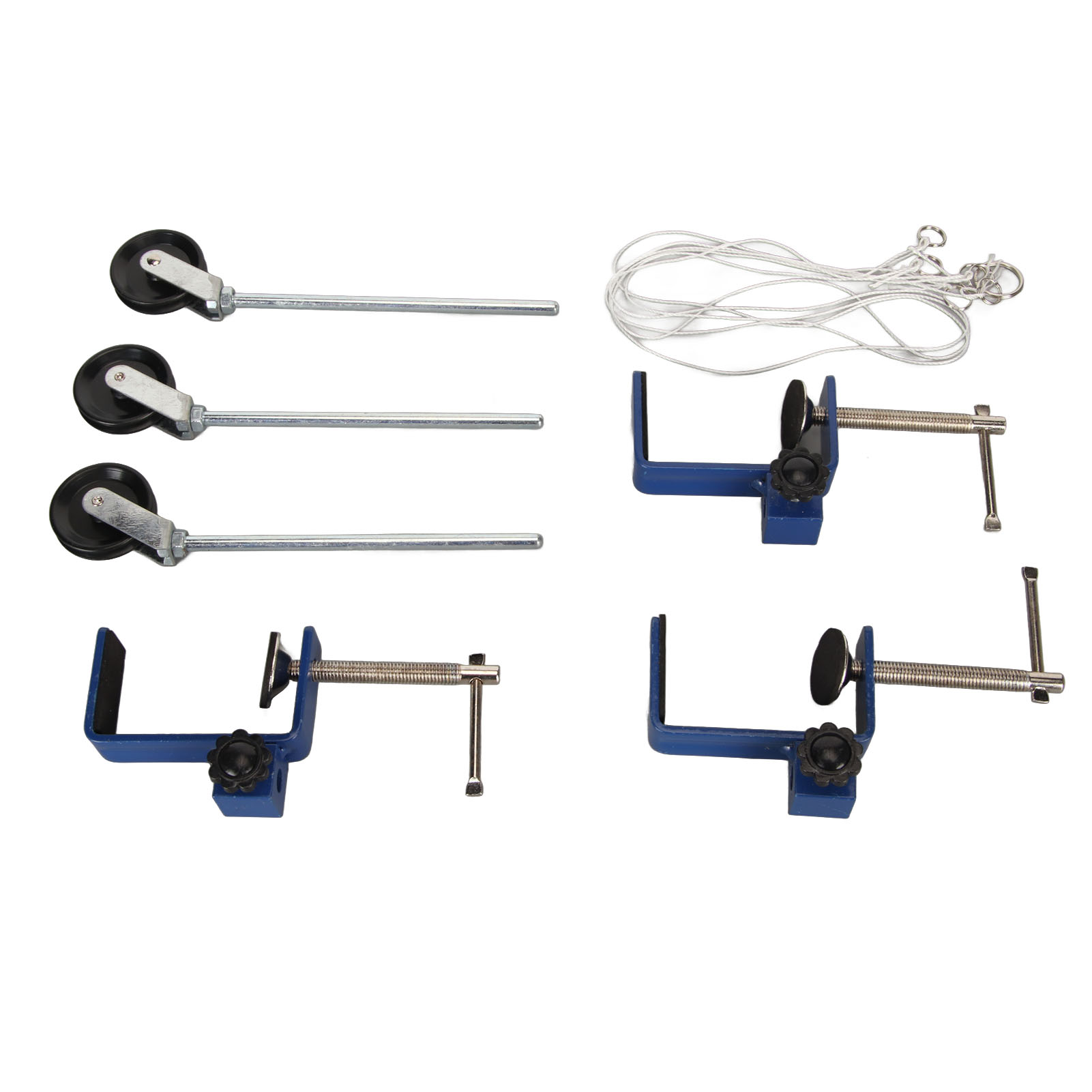Pince à poulie multiusage pour table, métal renforcé, kit avec 3 tiges, 3 poulies, 2 écrous et corde en coton