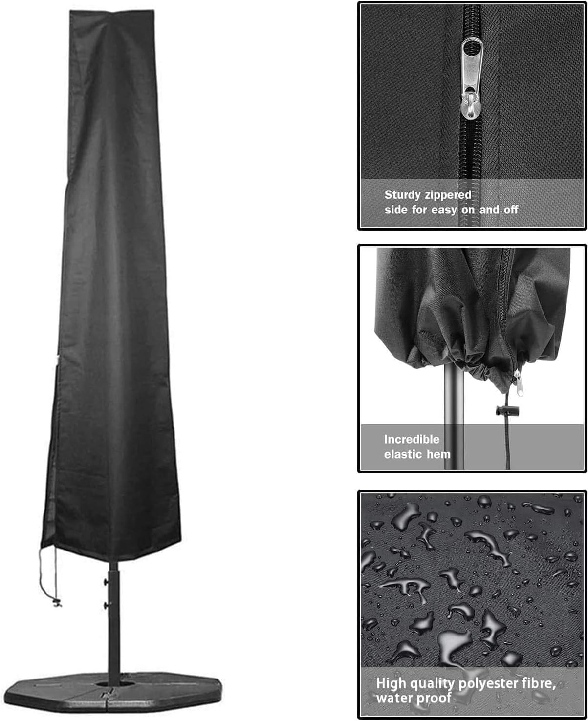 Housse De Parasol 220x30x50 Cm – Oxford 210d Imperméable Anti-déchirure – Protection Totale ⌀400 Cm Rond / 240x330 Cm Rectangulaire – Fermeture Éclair Renforcée – Noir