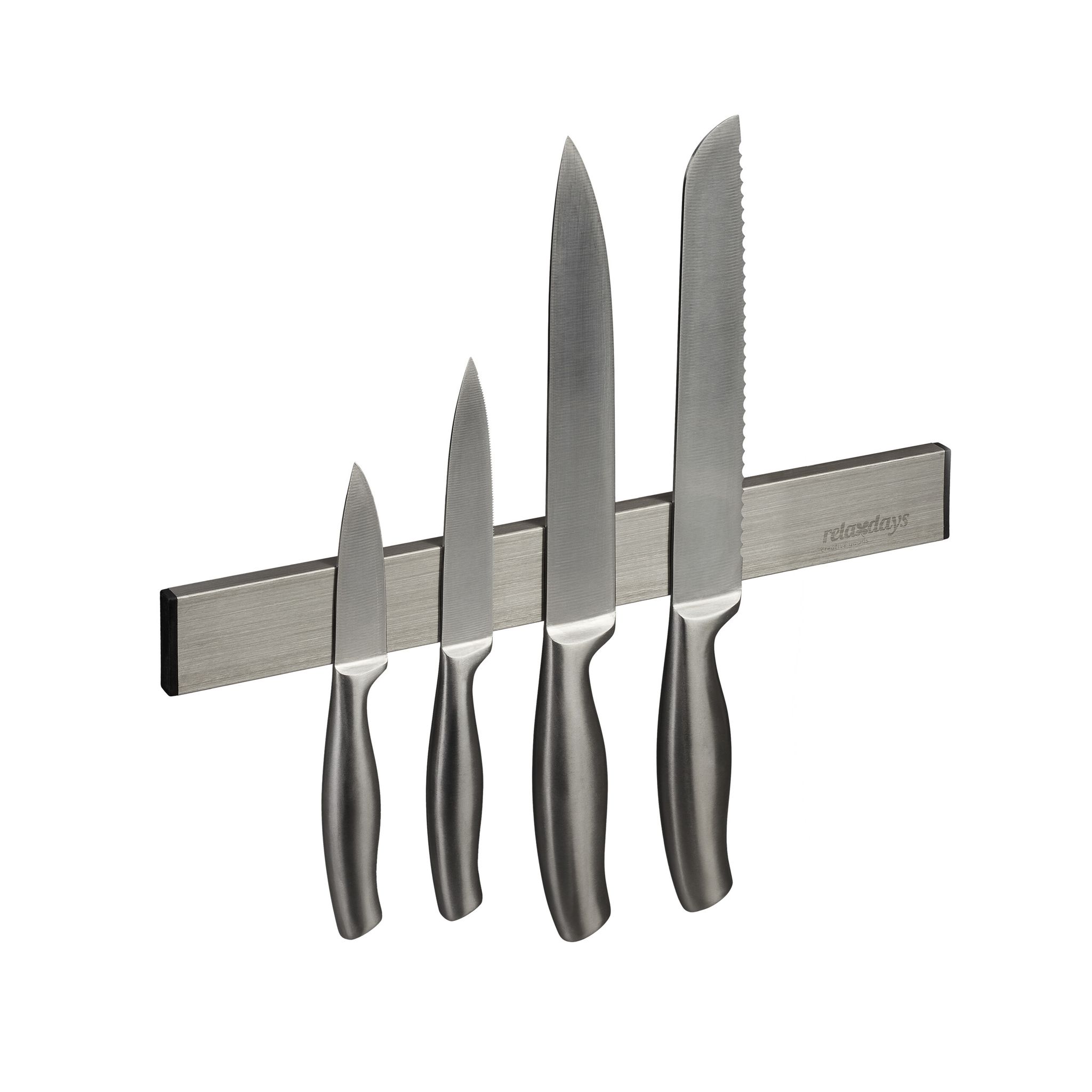 Barra Magnetica Portacoltelli In Acciaio Inox, Autoadesiva, Asta Lunga 30 Cm, Guida A Parete, Argento Nero - Relaxdays