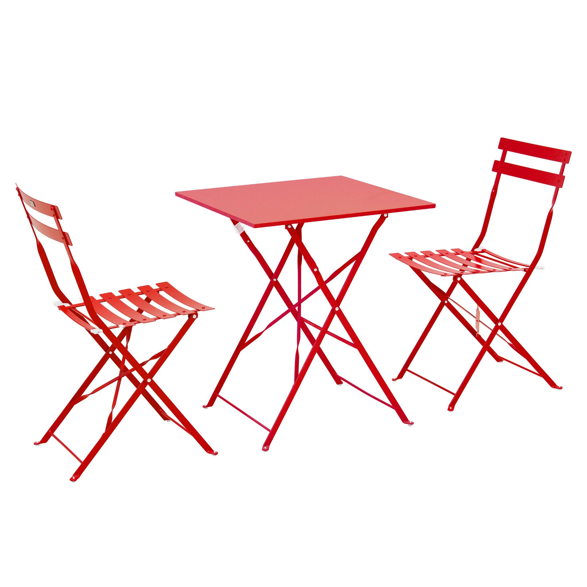 Oviala – Ensemble Table Et Chaises De Jardin Acier Rouge – 2 Chaises