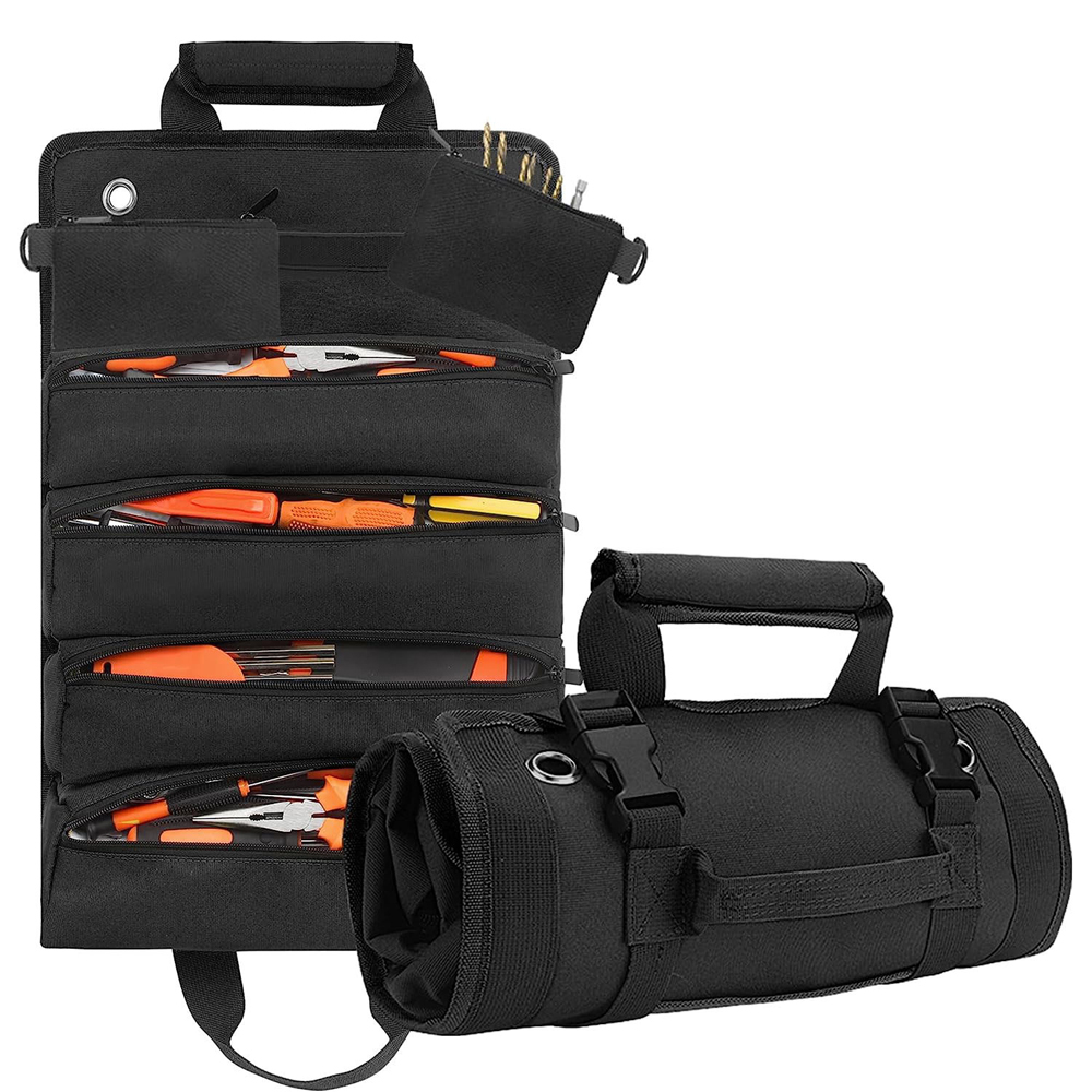 Sac fourre-tout à outils en tissu Oxford avec 6 poches zippées, noir