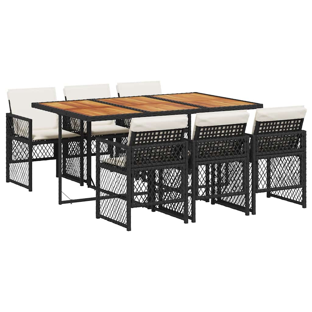 7 Piece Garden Dining Set With Cushions Black Poly Rattan Vidaxl