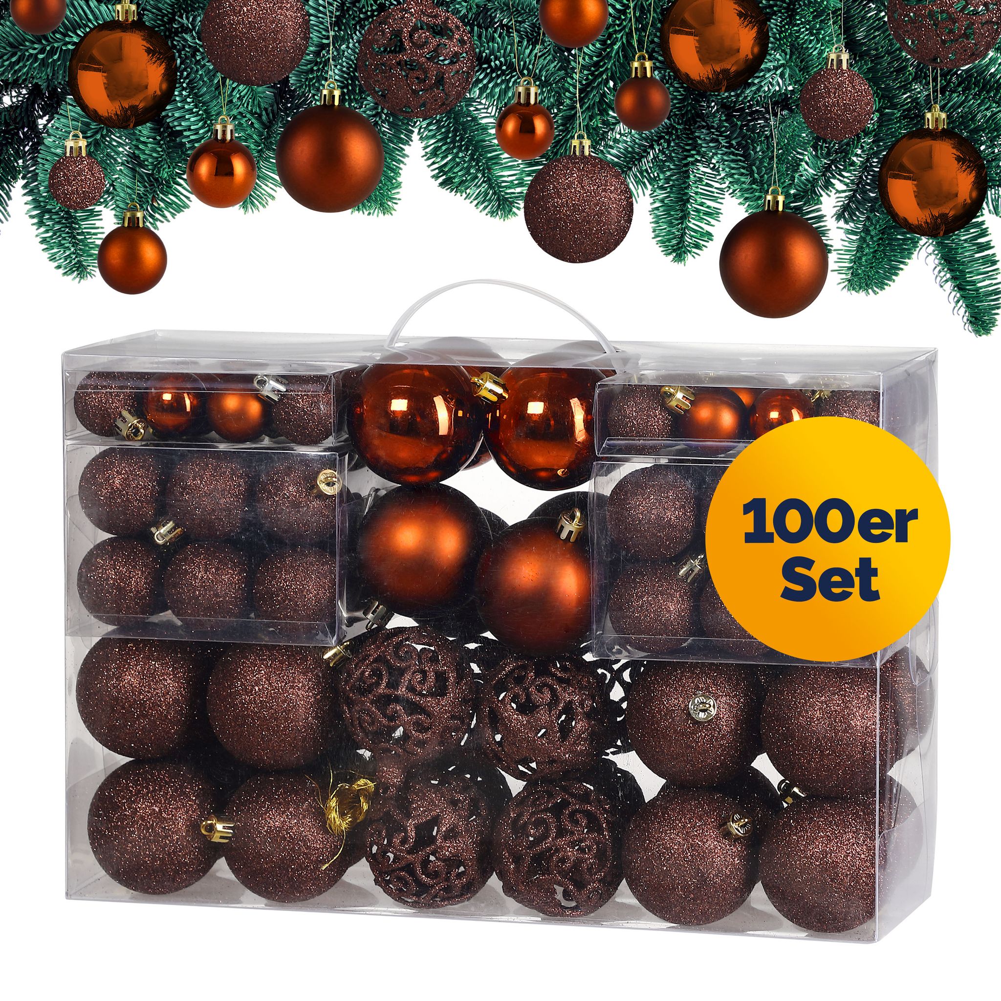 Casaria® Weihnachtskugeln 100er Set Christbaumkugeln Weihnachtsbaumkugeln Weihnachtsbaumschmuck Christbaumkugeln Weihnachtsdeko Kupfer/braun