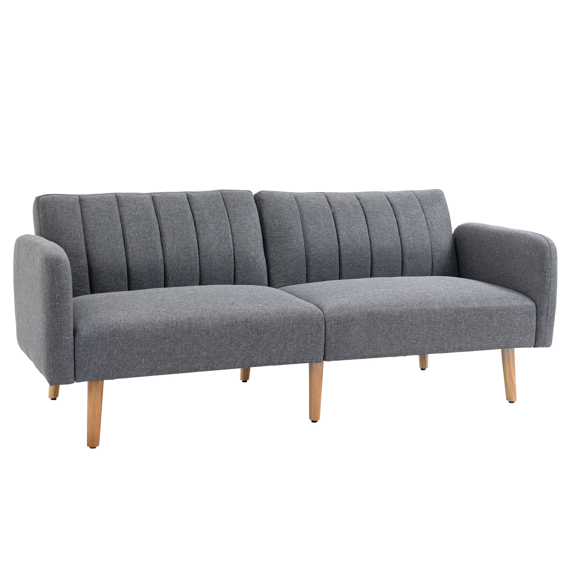 Homcom - Schlafsofa, 2-sitzer Sofa Mit Schlaffunktion, Verstellbare Rückenlehne, Dick Gepolsterte Couch, Armlehne, Schlafcouch Mit Holzbeine Für Wohnzimmer, Gästezimmer, 173 X 75 X 73 Cm, Grau