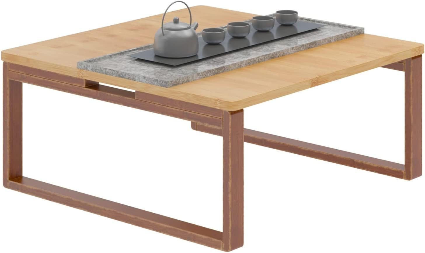 Soges – Table Basse Relevable En Bambou Naturel – Dimensions 70 X 70 X