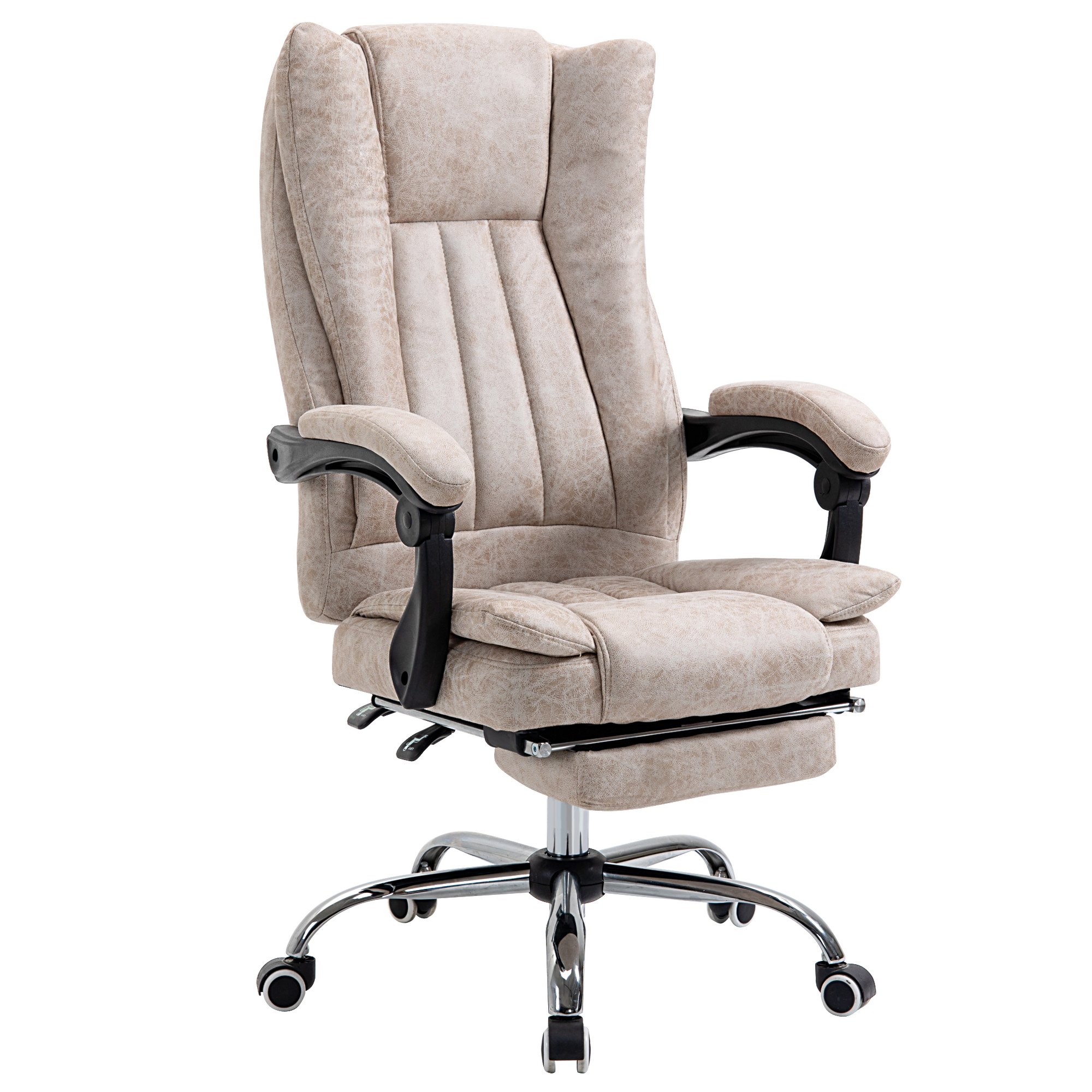 Vinsetto - Bürostuhl Drehstuhl Mit Liegefunktion Fußstütze Bürosessel Sitzhöhenverstellung Stuhl Schreibtischstuhl Mikrofaser Kunststoff Metall Nylon Beige+schwarz+silber 63 X 71 X 110-118 Cm