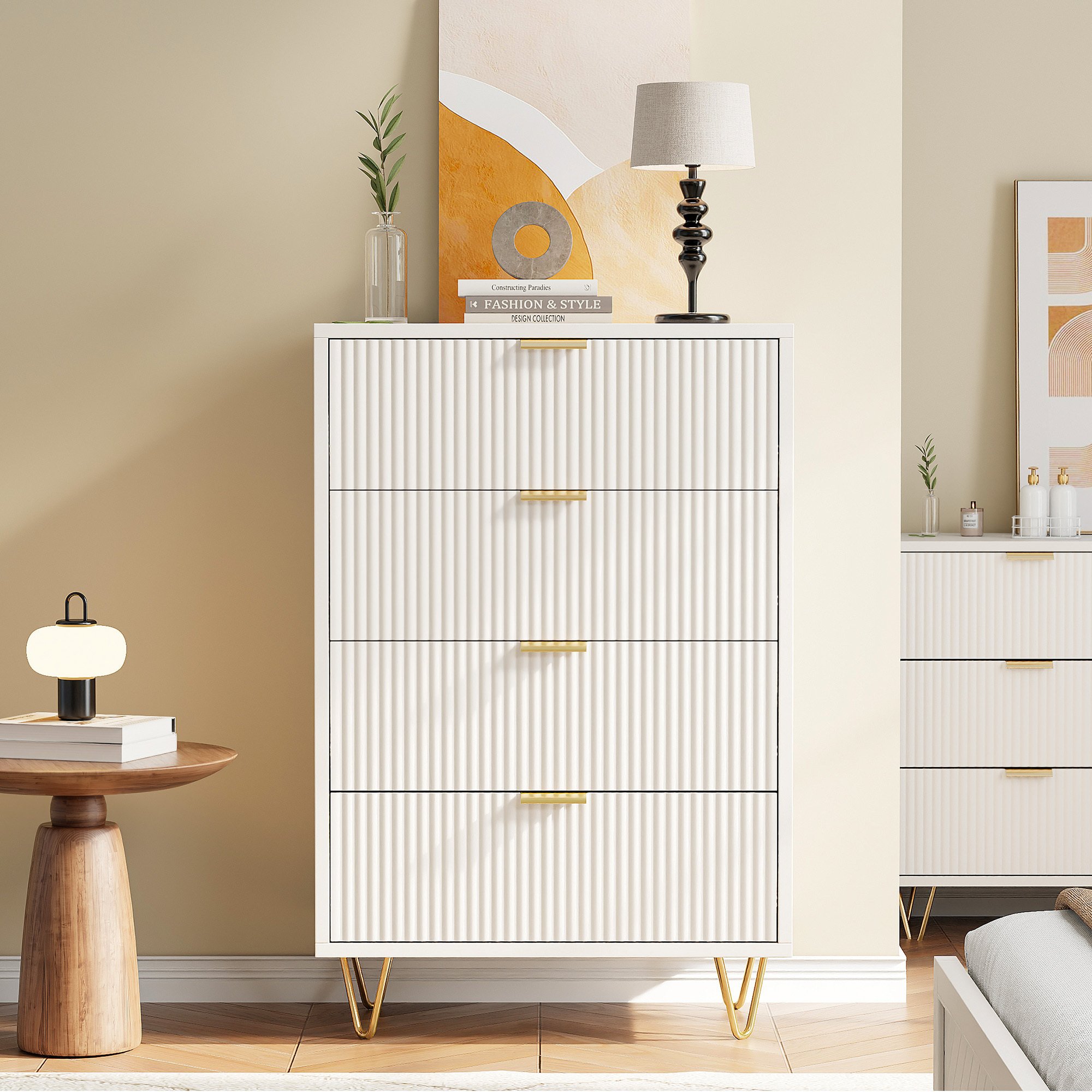 Commode 4 Tiroirs 60x34x91 Cm Blanc