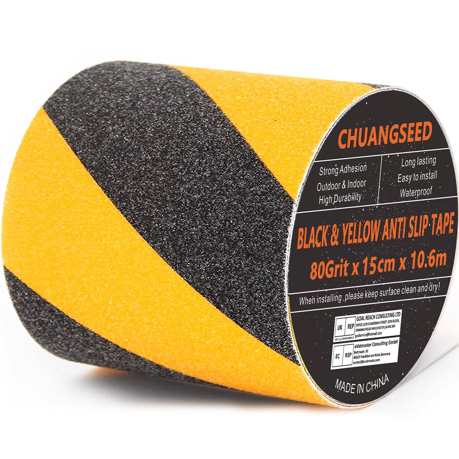 Ruban antidérapant jaune et noir pour escalier extérieur, 15 cm x 10,6 m, autocollant