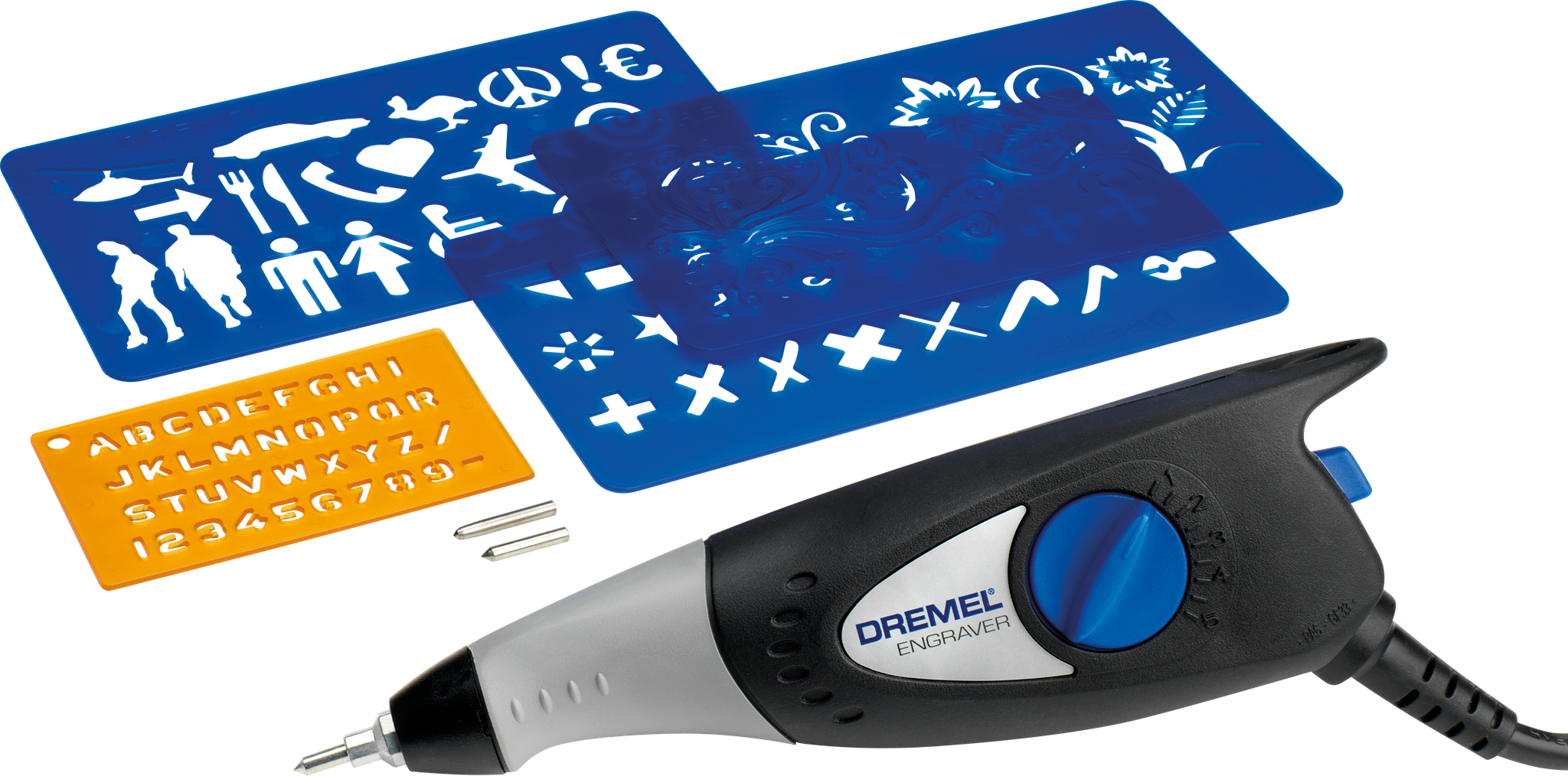 Dremel Gravierer Arts&Crafts, 2 Auswechselbare Karbidspitzen, 1 Auswechselbare Diamantspitze, 4 Gravierschablonen