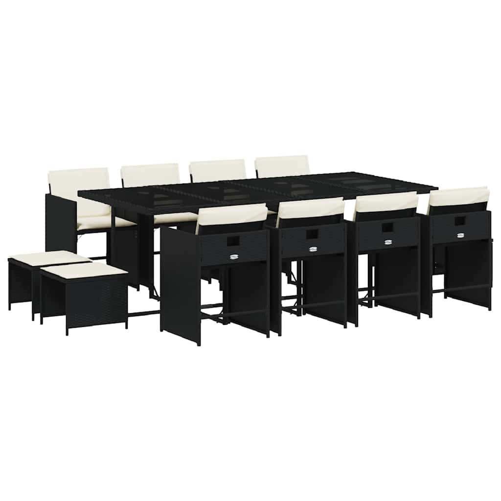 13 Piece Garden Dining Set With Cushions Black Poly Rattan Vidaxl