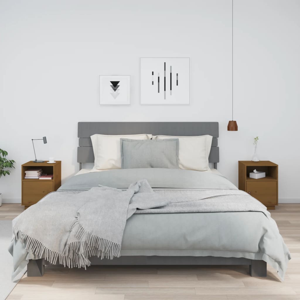 Vidaxl Braun Nachttische 2 Stk. Honig 40X34x55 Cm Massivholz Kiefer