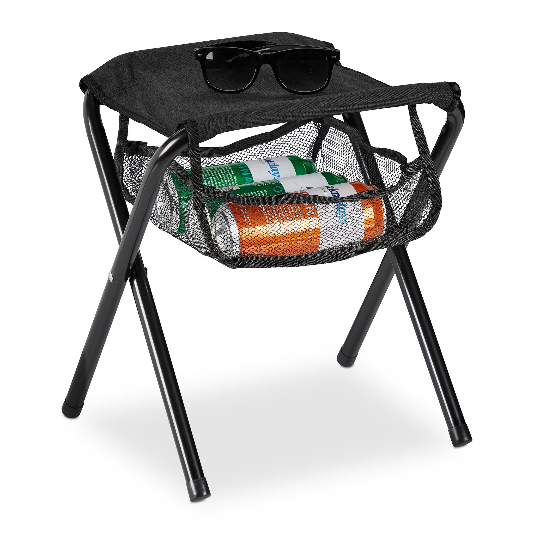 Relaxdays Sgabello Pieghevole, Con Borsa, Max. 120 Kg, Portatile, Leggero, Da Campeggio E Pesca, Hlp: 39x29x35 Cm, Nero
