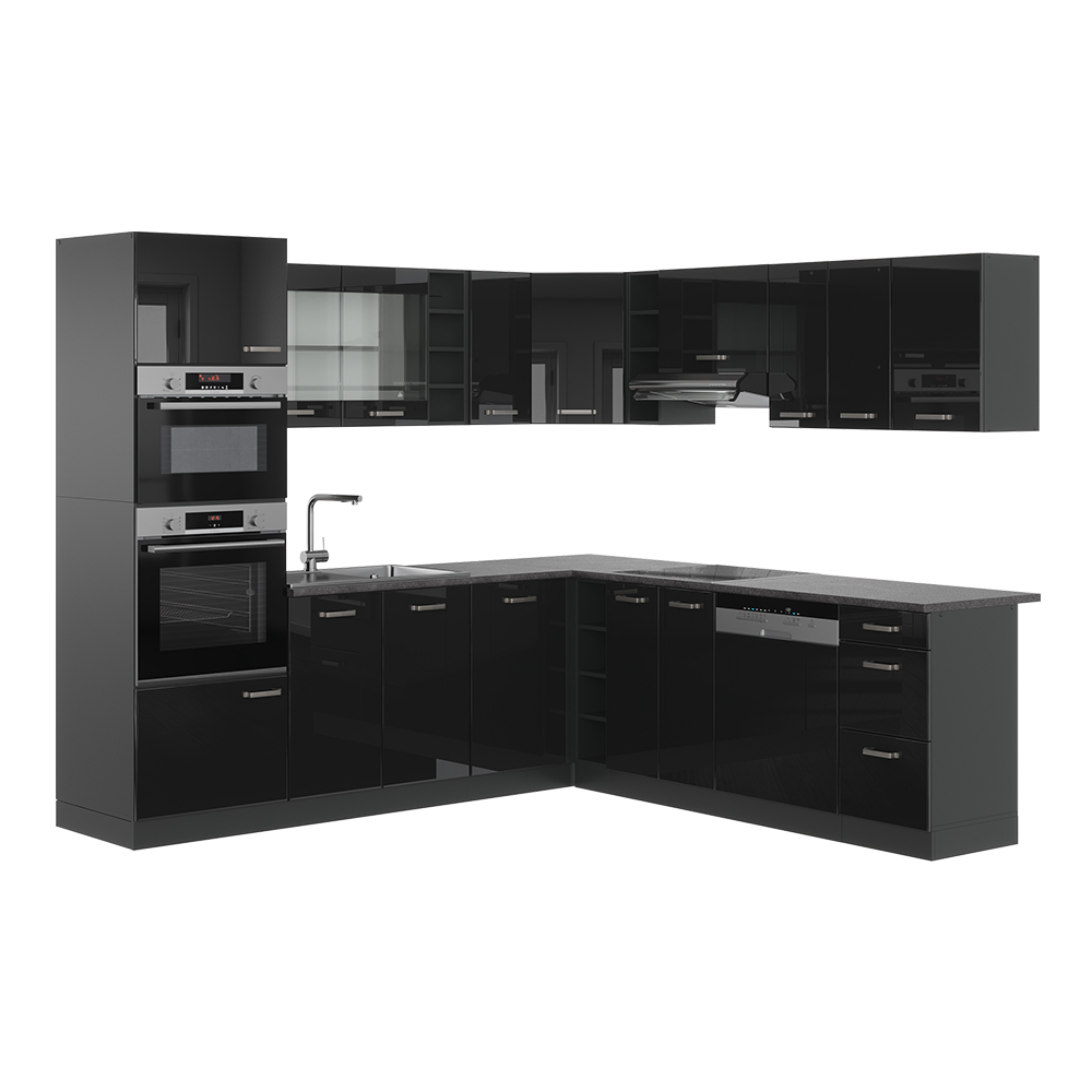 Vicco - Cuisine en angle R-Line, Noir brillant/Anthracite, 237 x 247 cm, pt Anthracite