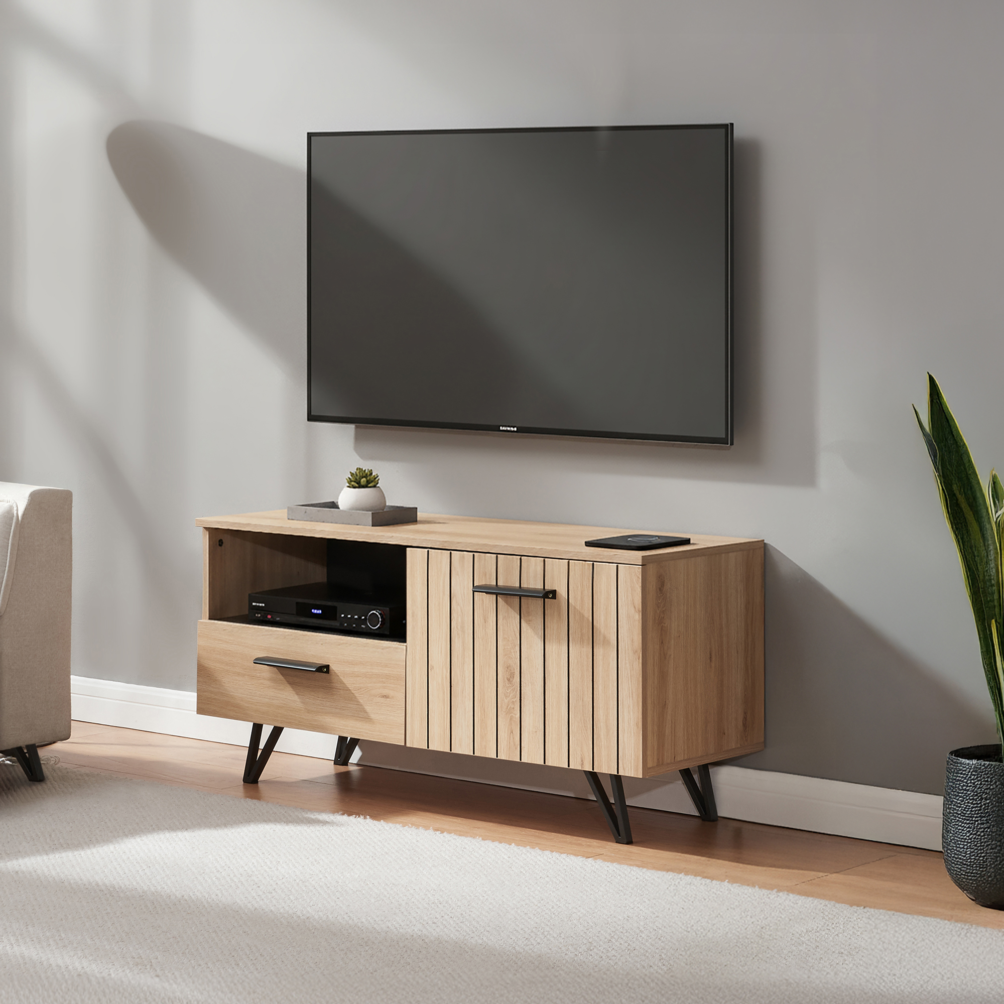[en.casa] – Meuble Tv Moderne Effet Chêne Noir – 100 X 38 X 49 Cm