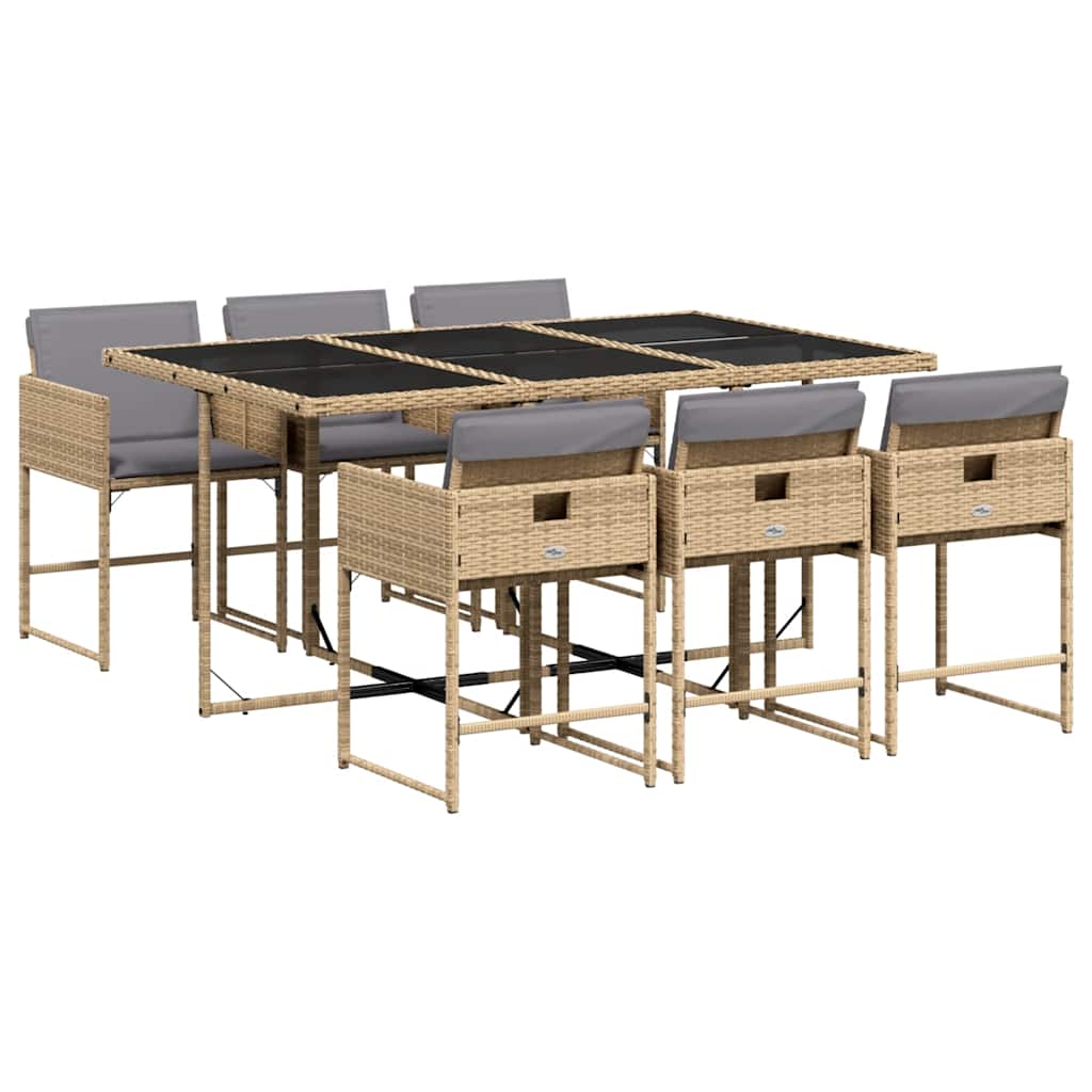 7 Piece Garden Dining Set With Cushions Mix Beige Poly Rattan Vidaxl