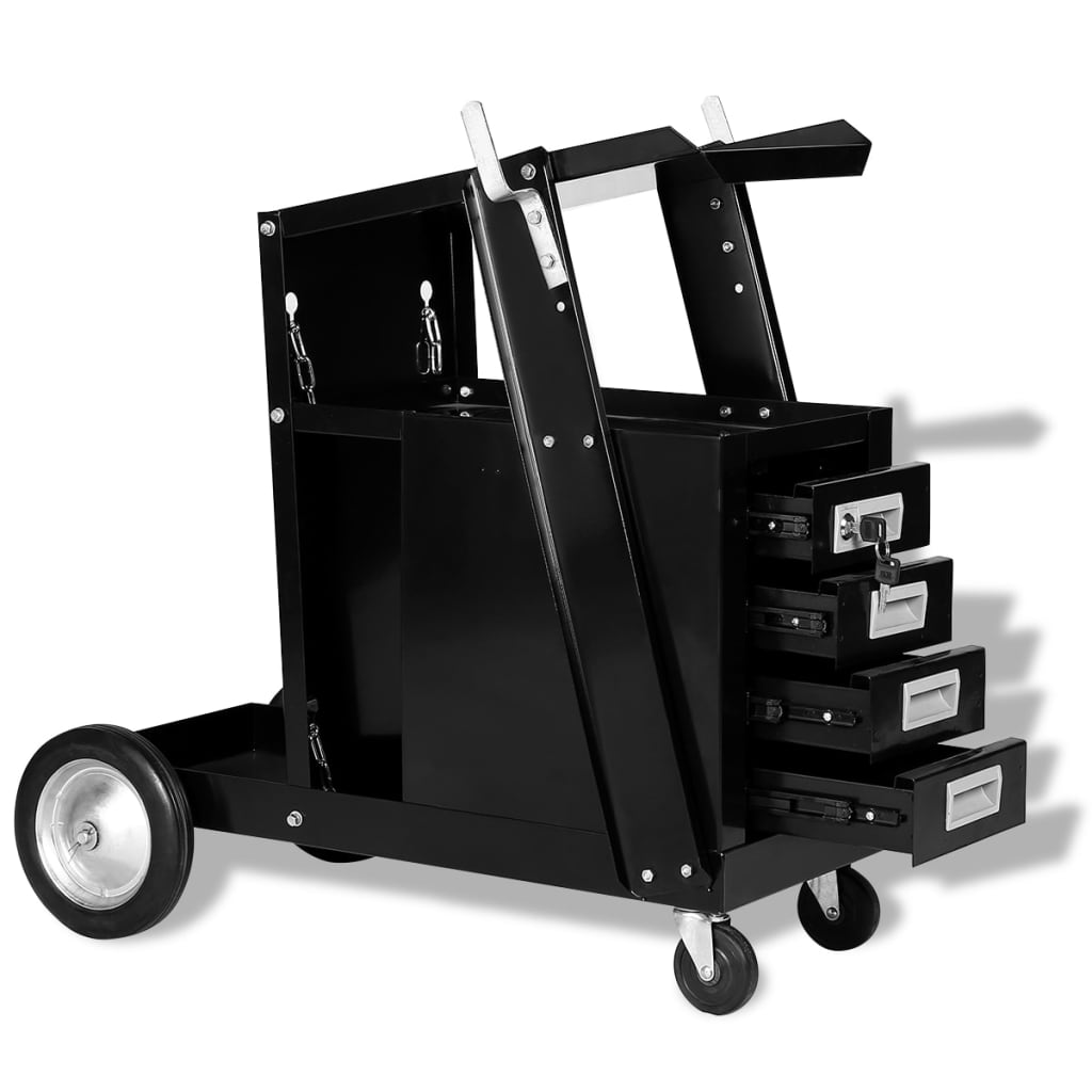 Chariot de soudage à 4 tiroirs verrouillables en acier noir, 73,5 x 42 x 72 cm, charge 70 kg