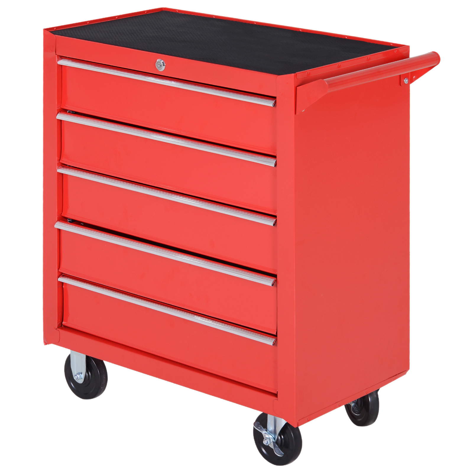 Chariot à outils d'atelier sur roulettes, 5 tiroirs verrouillables, acier, 69 x 33 x 75 cm, rouge