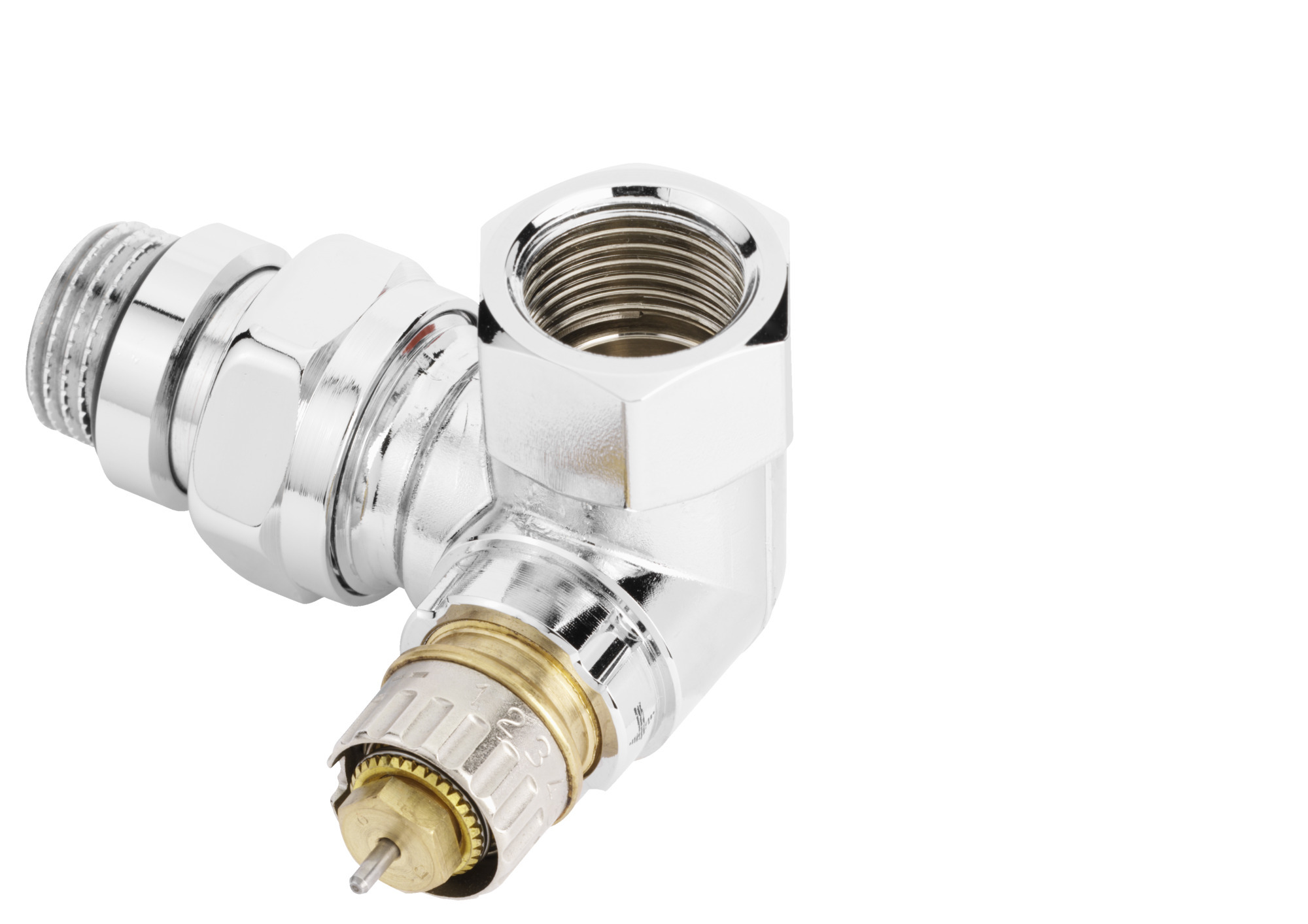Danfoss Versilbert Ventilgehäuse Ra-Ncx 15 R 1/2", Winkelausführung Links, Verchromt