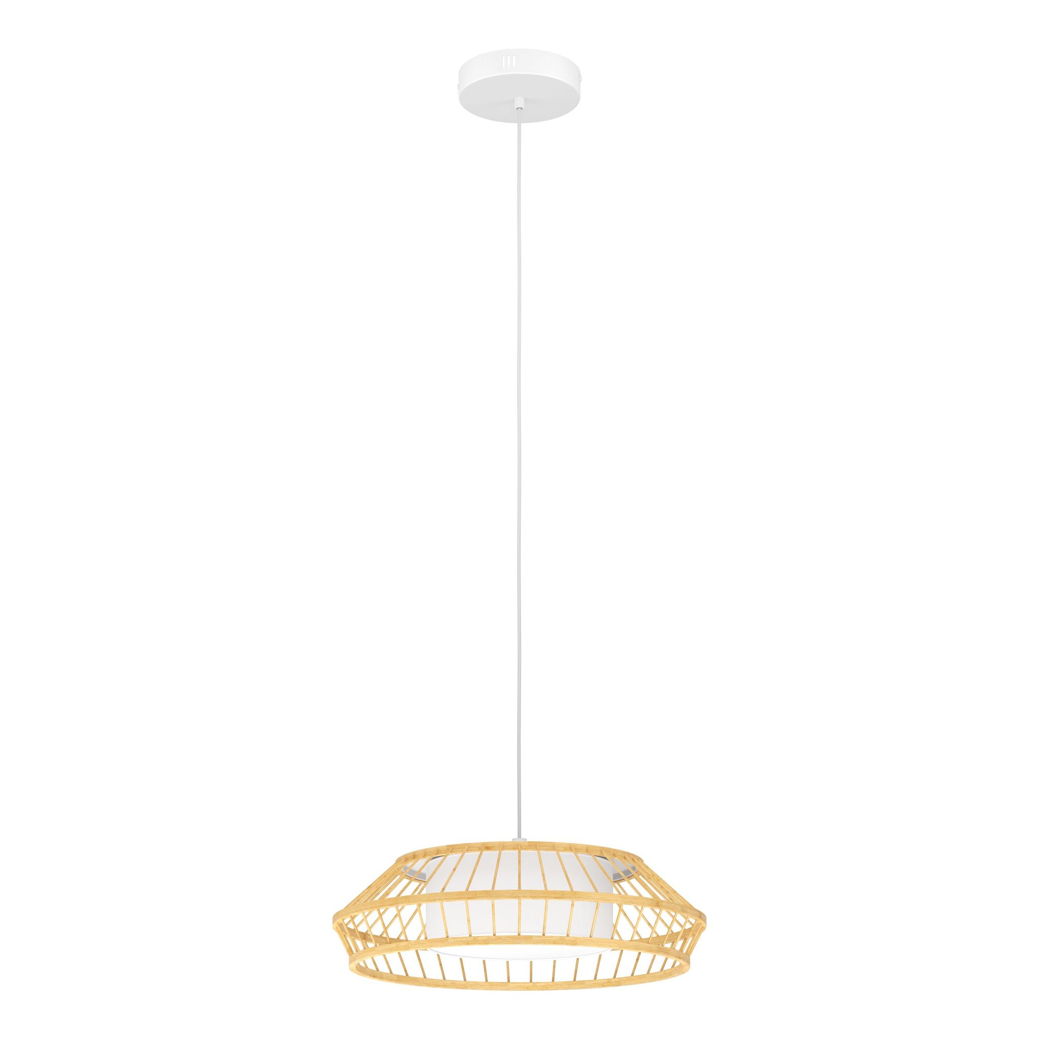 Eglo - Connect.z Smart-home Led Pendelleuchte Yuku-z, Hängelampe Aus Metall Und Textil In Weiß, Bambus Holz, Zigbee, App Und Sprachsteuerung Alexa, Warmweiß-kaltweiß, Rgb, Dimmbar