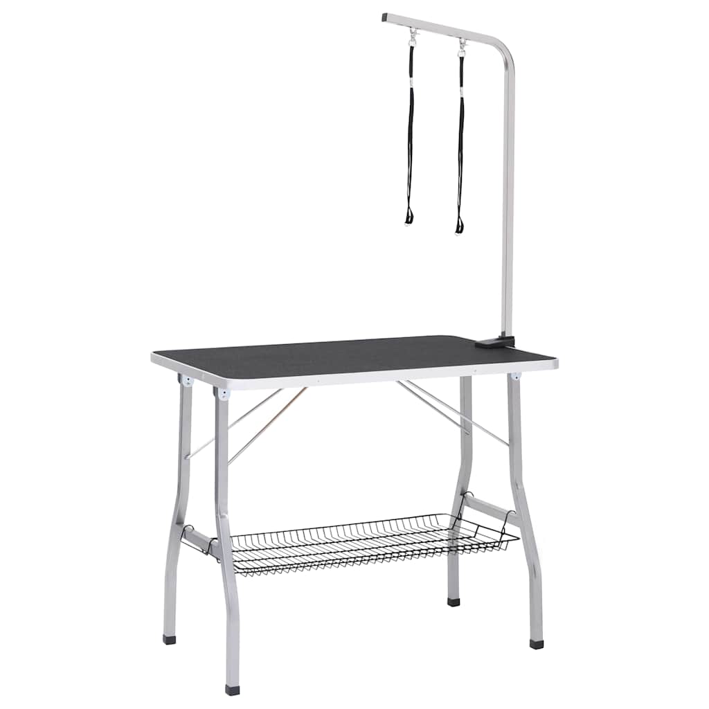 Vidaxl Schwarz Adjustable Dog Grooming Table With 2 Loops And Basket