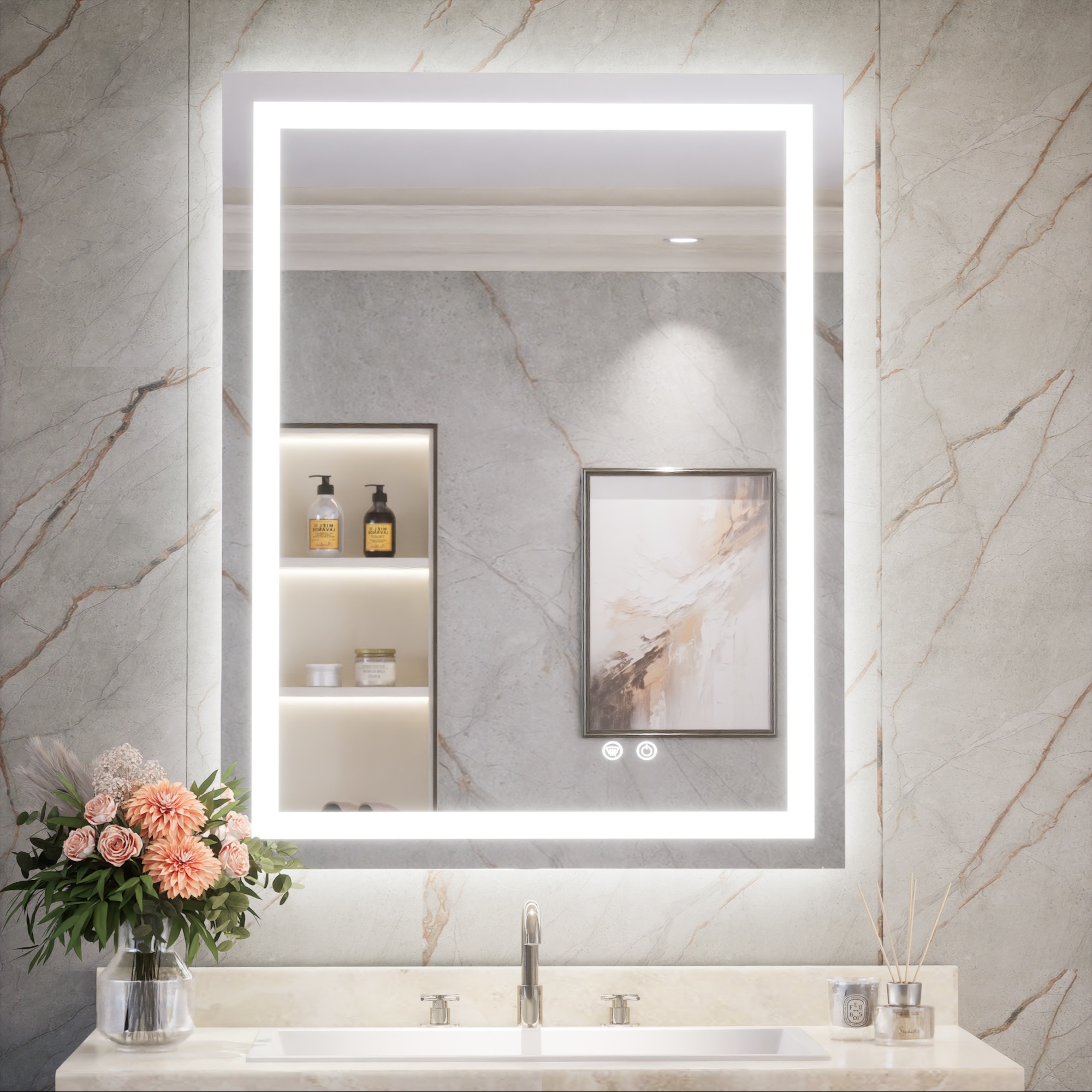 Keonjinn 70x90cm Miroir Salle De Bain Avec Éclairage Avant Et Arrière