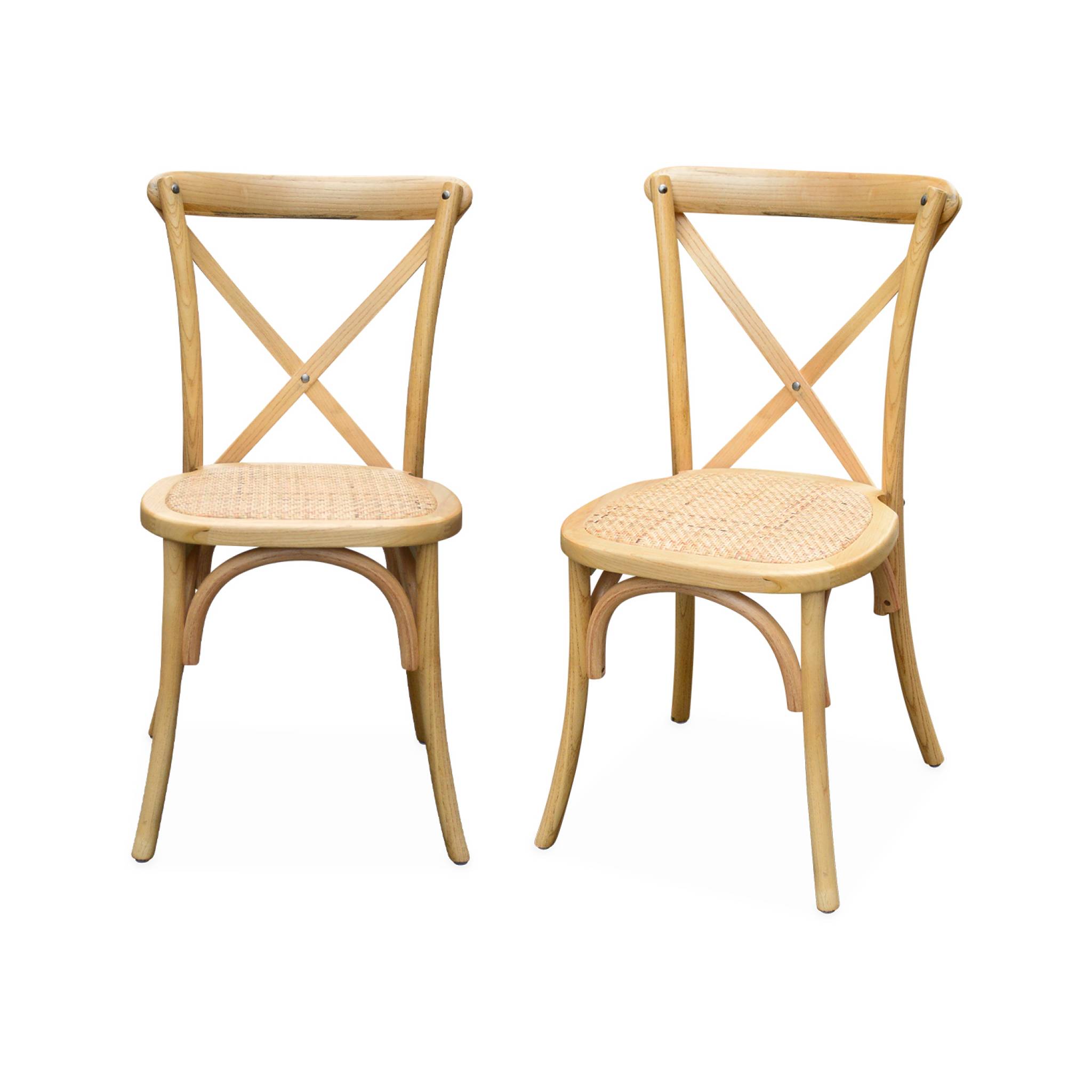 Set Of 2 Vintage Bistro Chairs, Natural Wood, Rattan Set, Stackable, Belleville Sweeek