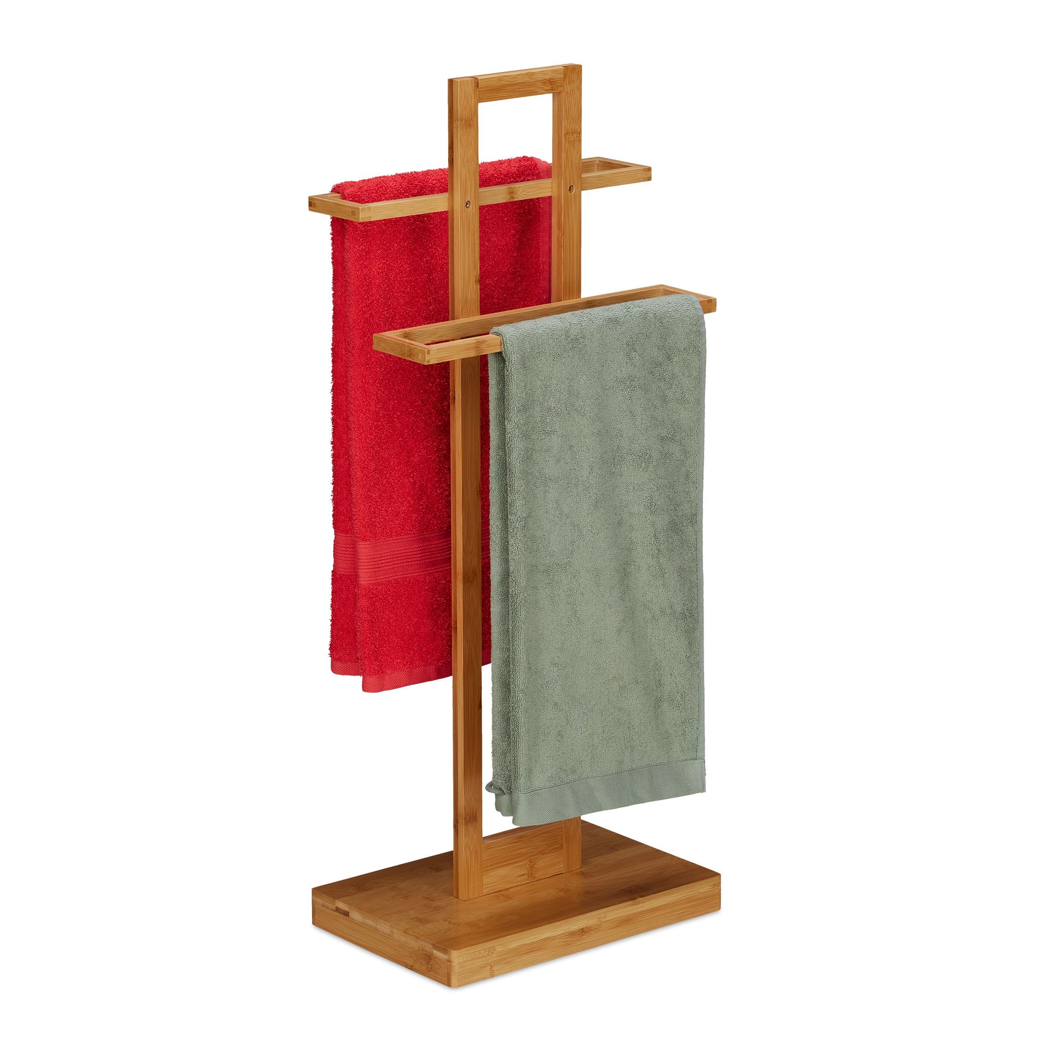 Portasciugamani Da Terra Bambù, Arredo Bagno, Design Naturale, 2 Bracci Per Asciugamani, Accappatoi, Marrone - Relaxdays