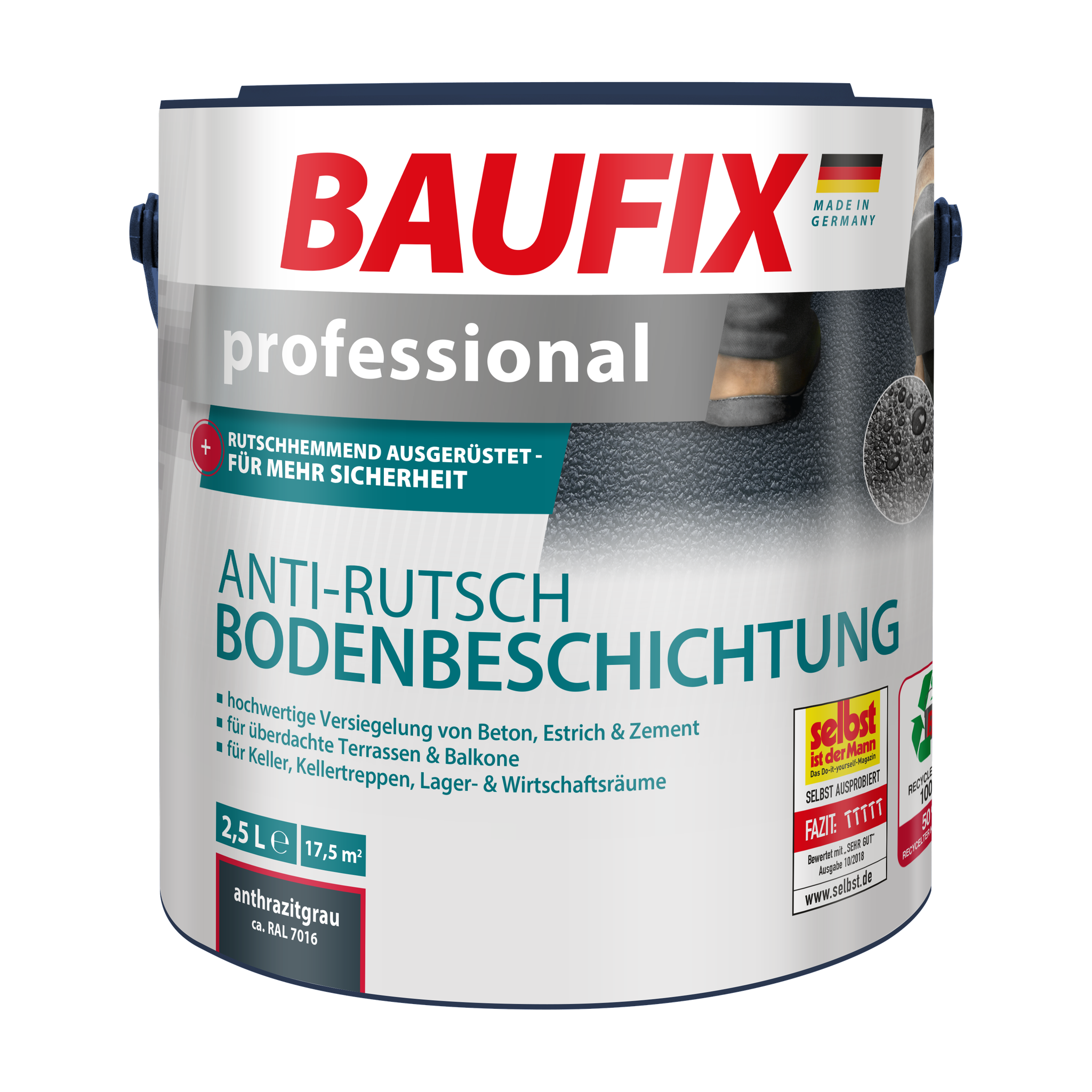 Baufix Anti-rutsch Bodenbeschichtung Anthrazit Matt, 2.5 Liter, Beton- Und Bodenfarbe