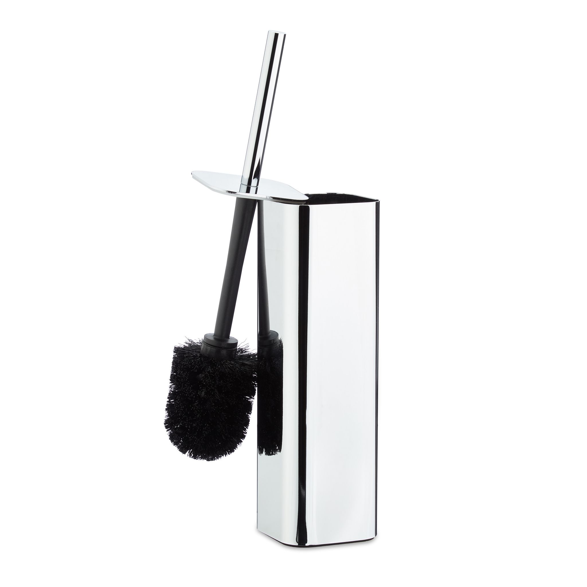 Portascopino Da Parete Sospeso Scopino Bagno Per Montaggio A Muro Hlp: 38,5x8x8 Cm, Argento/nero - Relaxdays