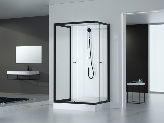 Dusche Komplett Marwell Komplettdusche Fertigdusche Black And White 80 X 110 X 200 Cm - Komplett Set Inkl. Duschwanne Und Armatur - Duschkabine Mit Hochwertigen Aluminiumprofilen
