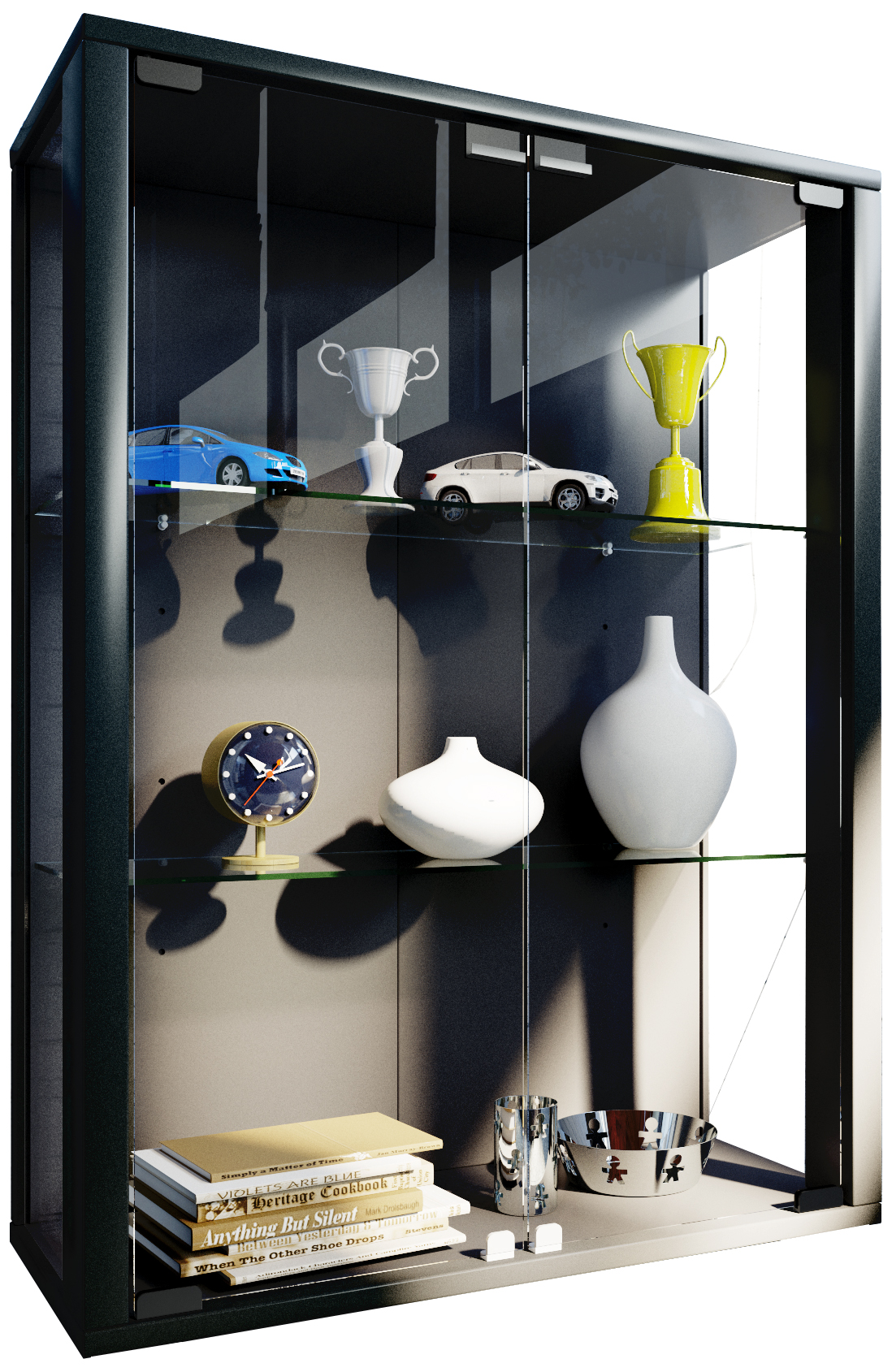 Vcm Schwarz Vitrine + Buffetschrank, Sammel Wandvitrine Holz Glas Udina (60 X 25 X 80 Cm) - Image 7