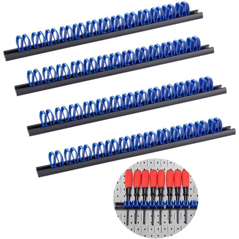 Barre porte-outils murale 35 cm, support tournevis et clés, clips plastique, lot de 4