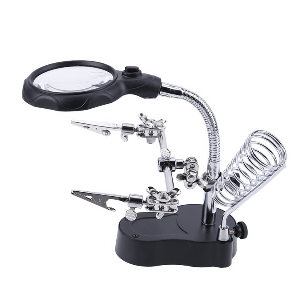 Lampe-loupe d'atelier avec pince auxiliaire, lentille 65 mm ×3,5 et 17 mm ×12, éclairage LED, support à ressort