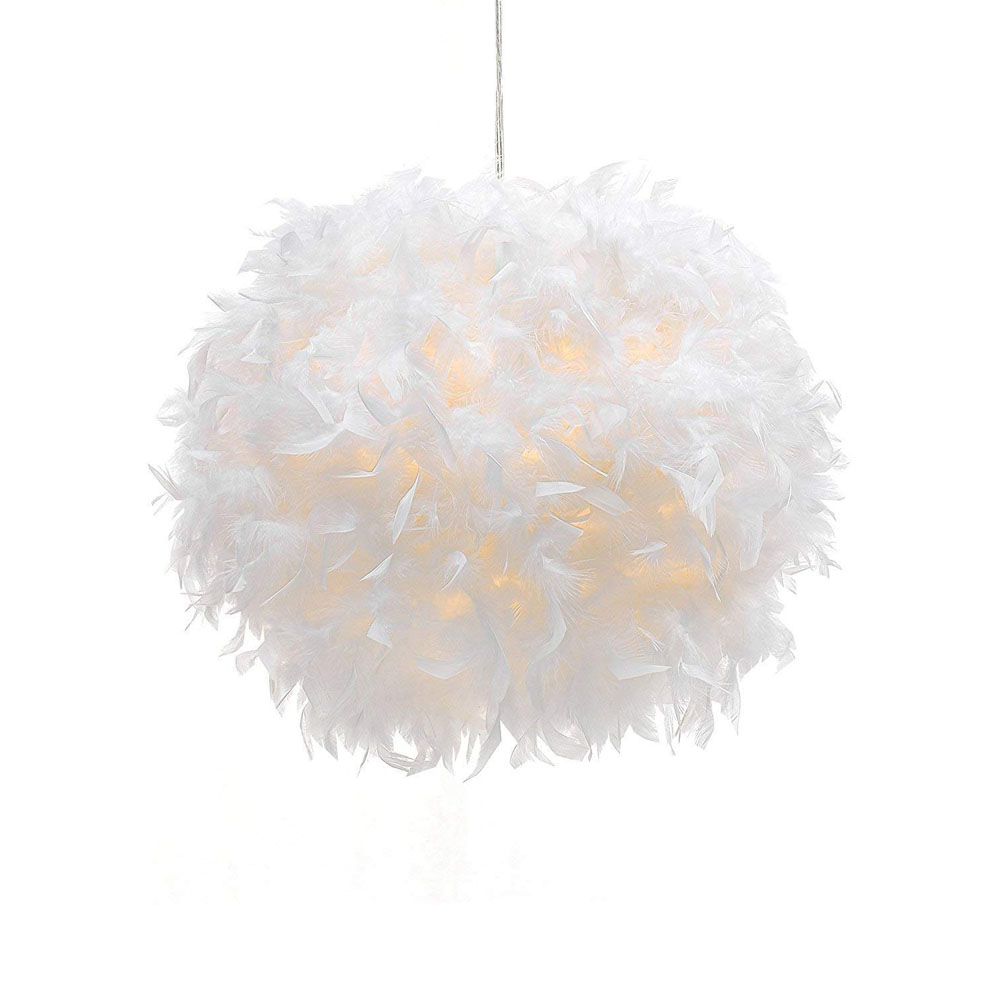 Axhup – Lustre Suspension 30cm En Plumes – Luminaire E27 Blanc Pour