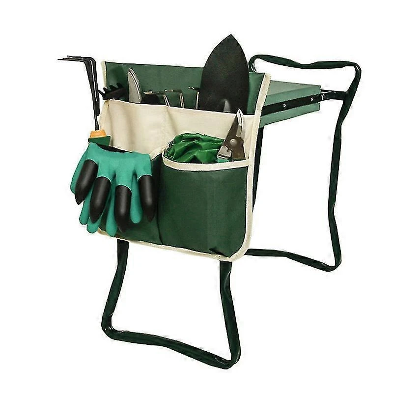 Sac à outils de jardinage à genoux en Oxford 600D vert, 4 poches, 32 x 31,5 cm
