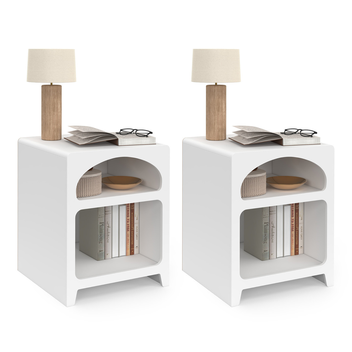 Idmarket – Lot De 2 Tables De Chevet Organiques – Bois Blanc – 2 Niches