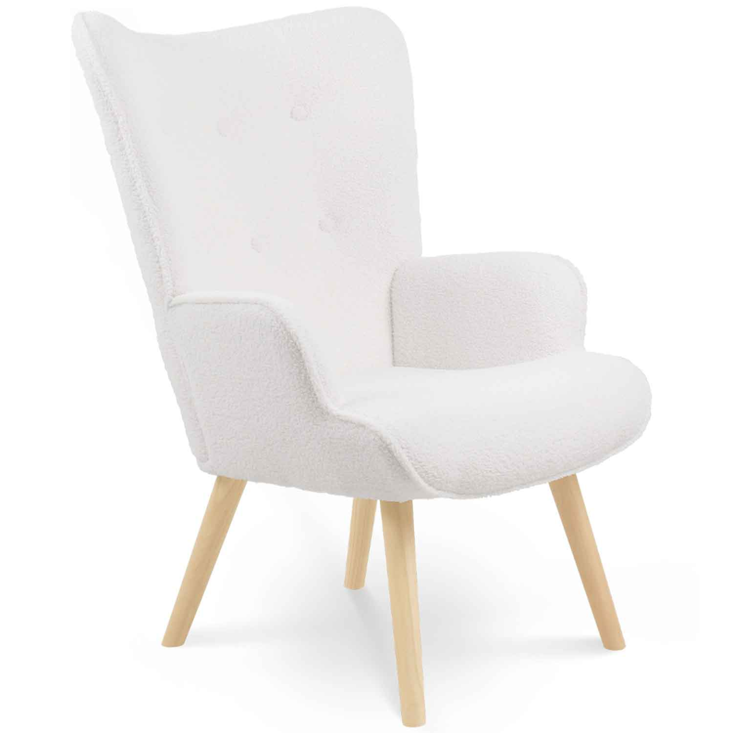 Idmarket – Fauteuil Scandinave Ivar En Tissu Bouclette Blanc – Assise Rembourrée 45x50cm – Accoudoirs Confortables – Dimensions 58x67x94,5cm