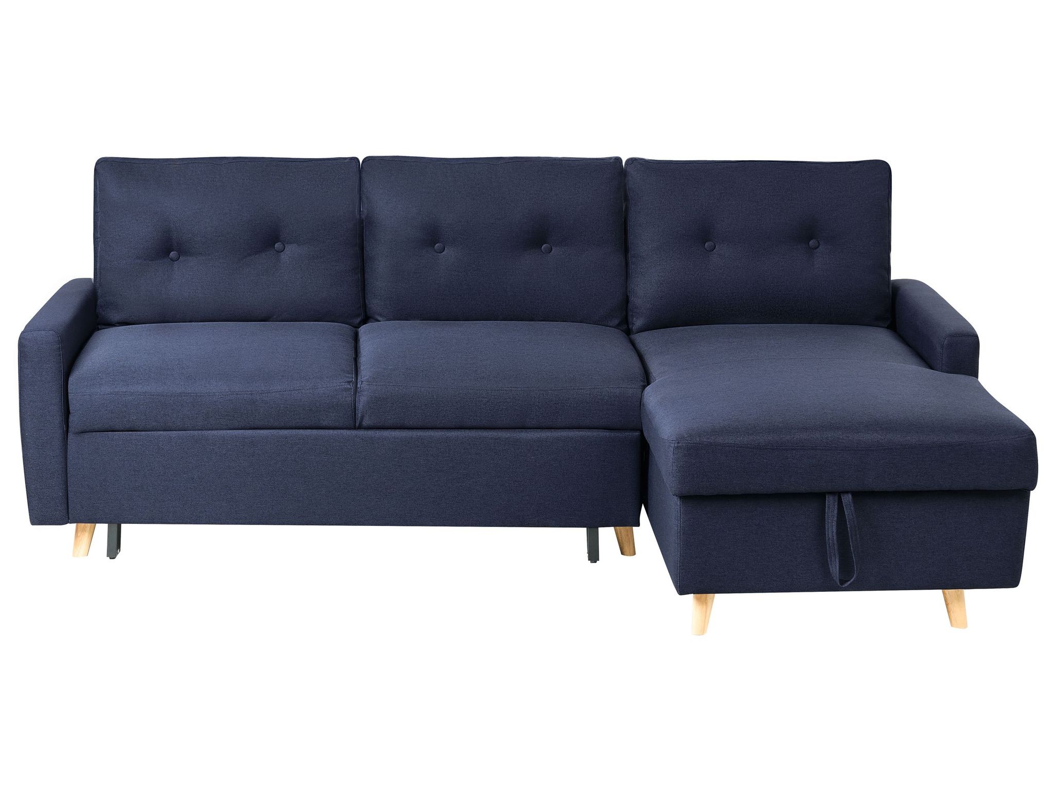Beliani - Left Hand Upholstered Tufted Corner Sofa Bed With Storage Navy Blue Flakk