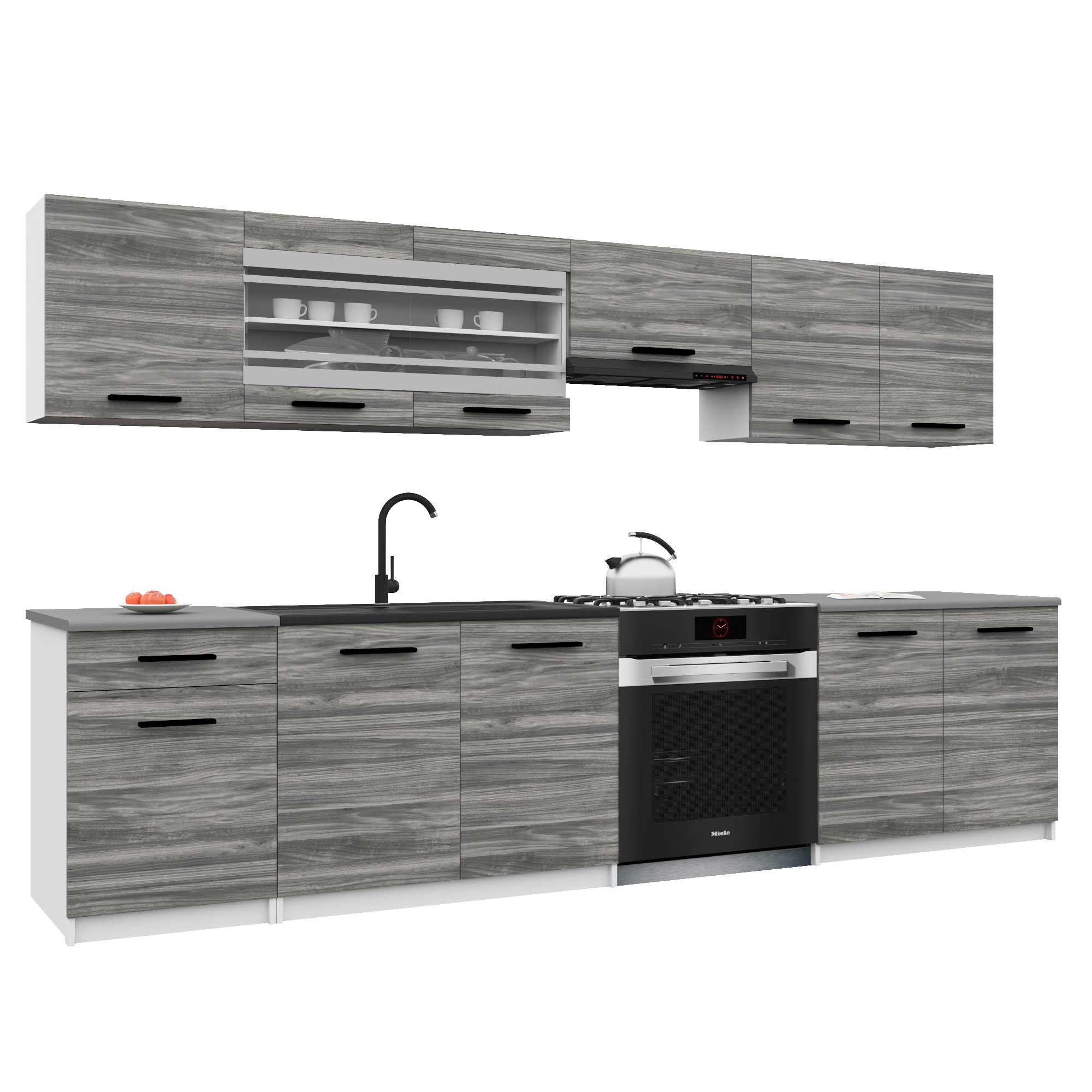 Belini Italia 4 Cuisine Equipée Modulaire Complète - 260 Cm. Meubles Hauts Bas Avec Plan De Travail, Gris Glamour