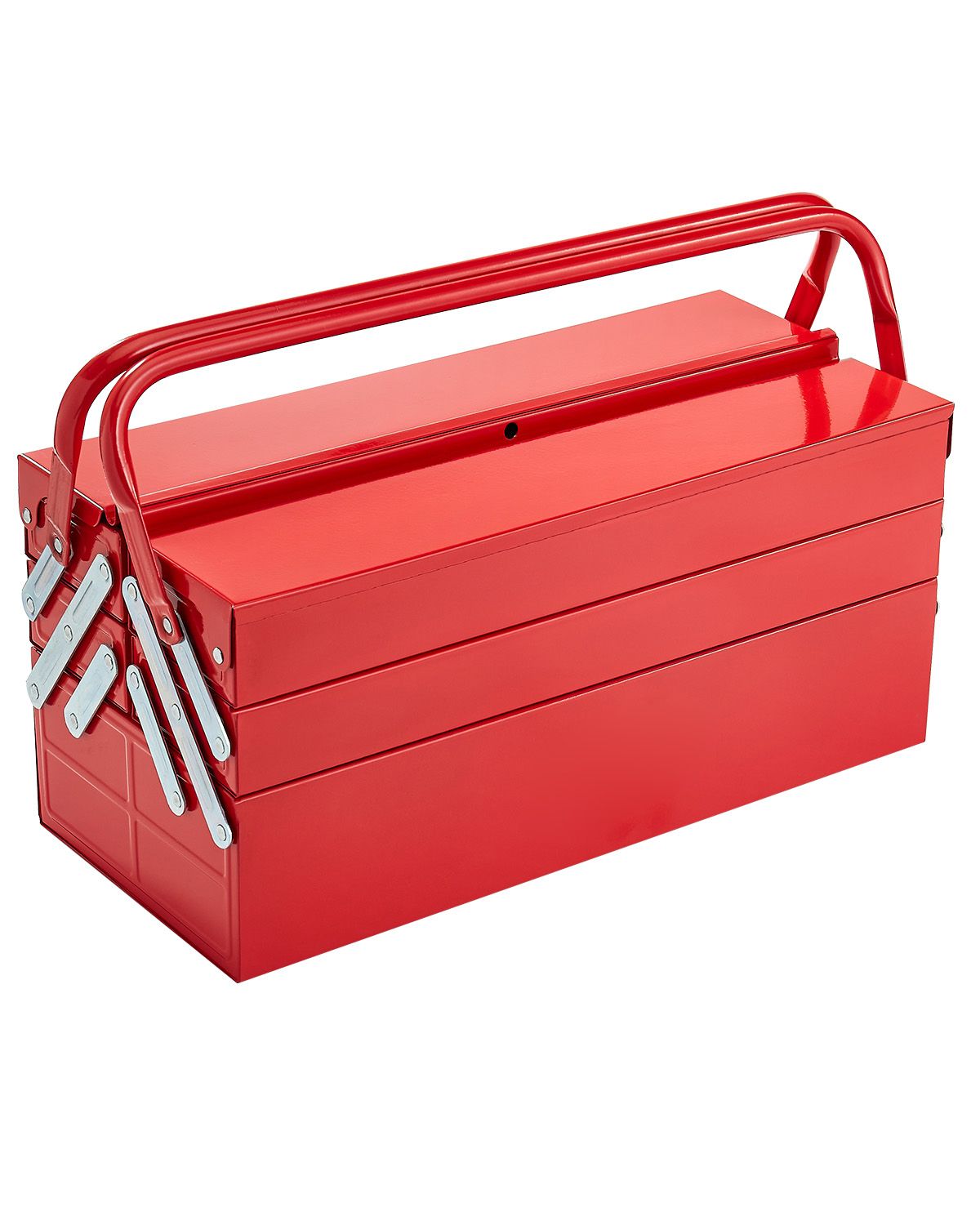 Coffre à outils métallique 18 pouces, 3 étages et 5 plateaux, pliable avec poignée et trou de verrouillage, acier laqué, lot de 1