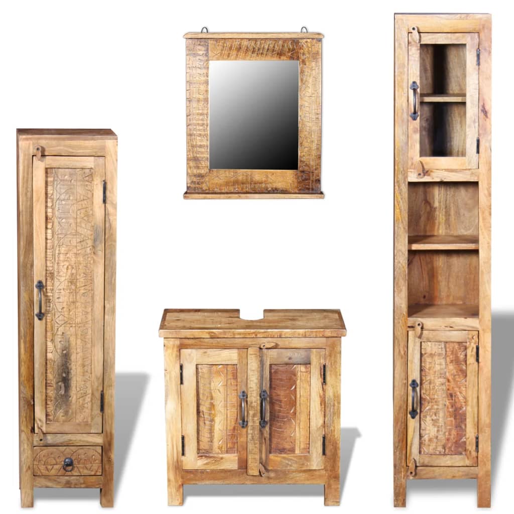 Vidaxl Meuble Toilette+miroir Et 2 Armoires Latérales Bois De Manguier