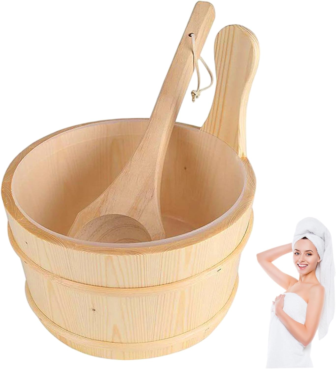 Secchio Per Sauna, Secchio E Mestolo Per Sauna, Contenitore Per Acqua In Legno Con Rivestimento In Plastica, Accessori E Forniture Per Il Bagno Per La Casa, Bagno Turco, Hotel, Vasche Da Bagno