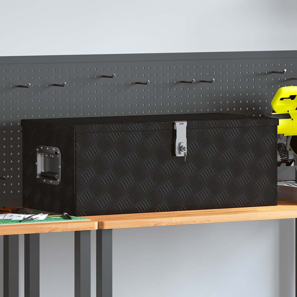 Boîte de rangement en aluminium noir 80 x 39 x 30 cm, verrouillage avec 2 clés